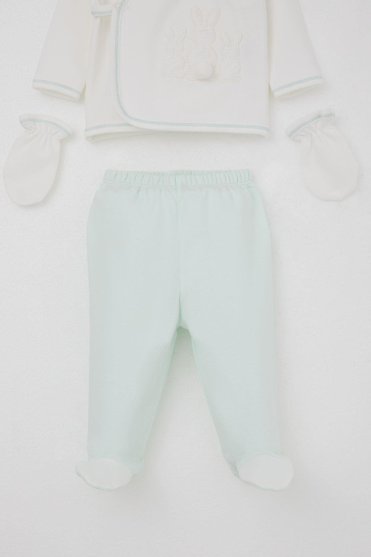 Breeze Kız Bebek Hastane Çıkışı 5 li Ponponlu Tavşancık Nakışlı Ekru (0-3 Ay)