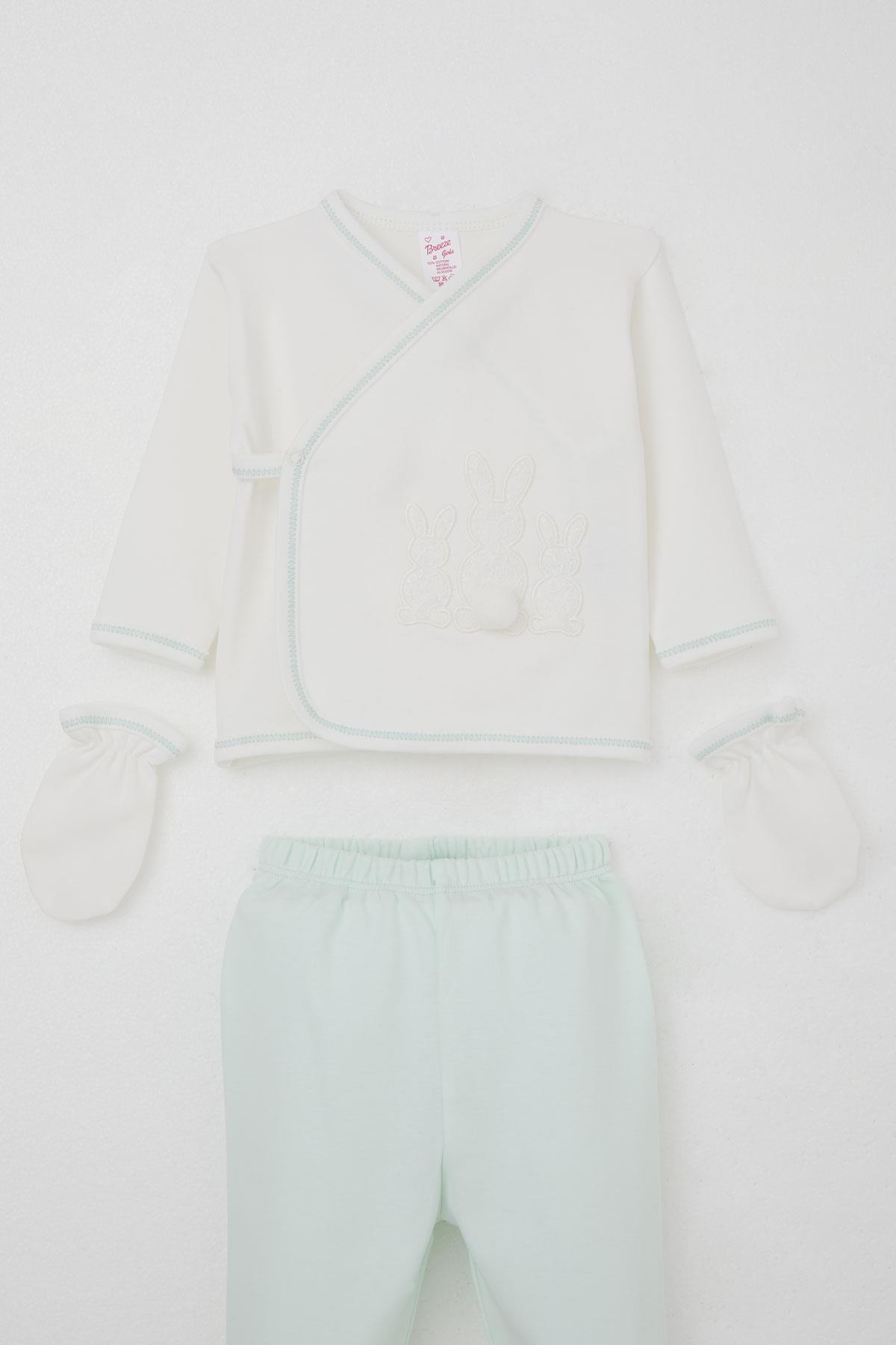 Breeze Kız Bebek Hastane Çıkışı 5 li Ponponlu Tavşancık Nakışlı Ekru (0-3 Ay)