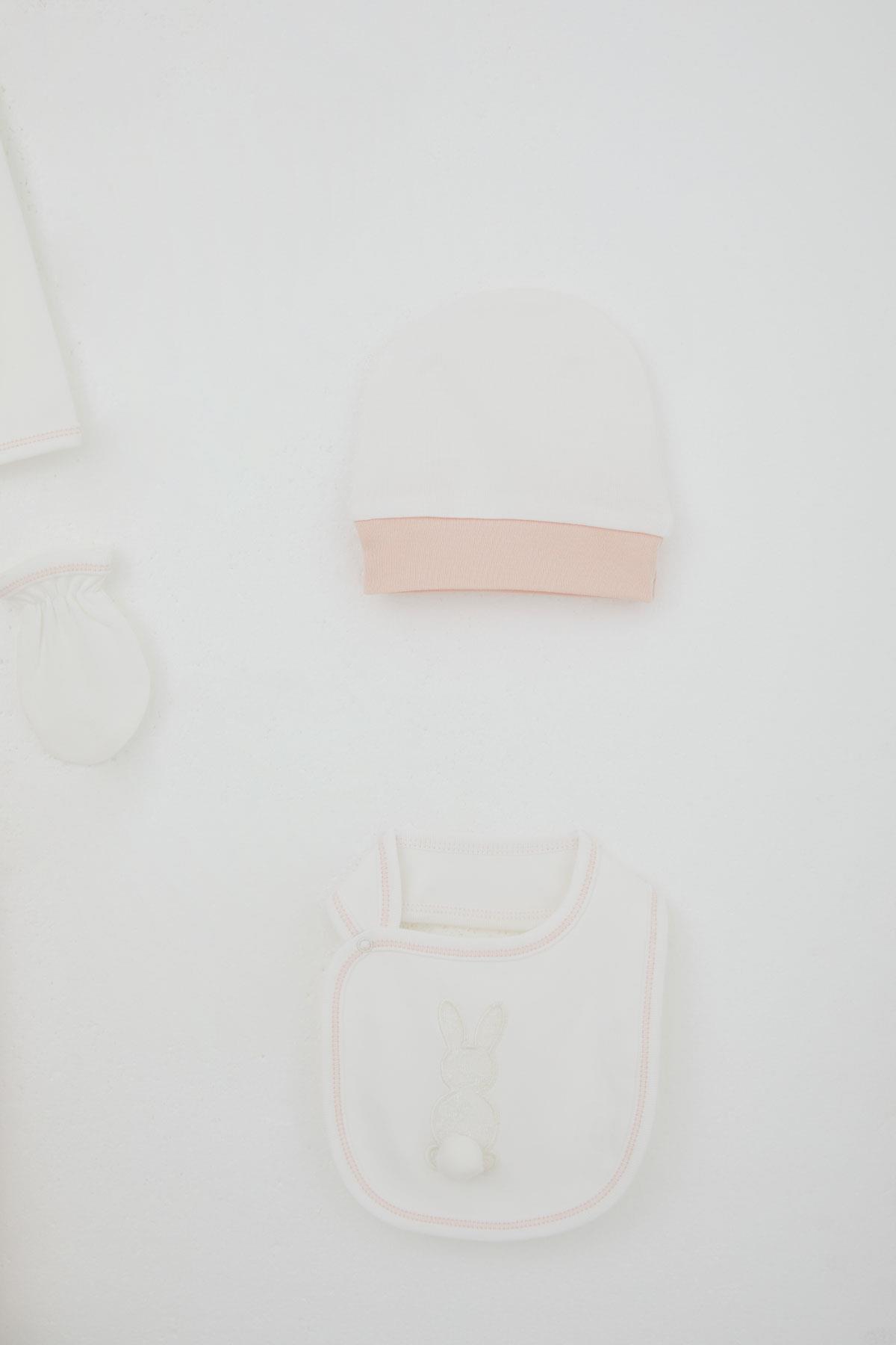 Breeze Kız Bebek Hastane Çıkışı 5 li Ponponlu Tavşancık Nakışlı Ekru (0-3 Ay)