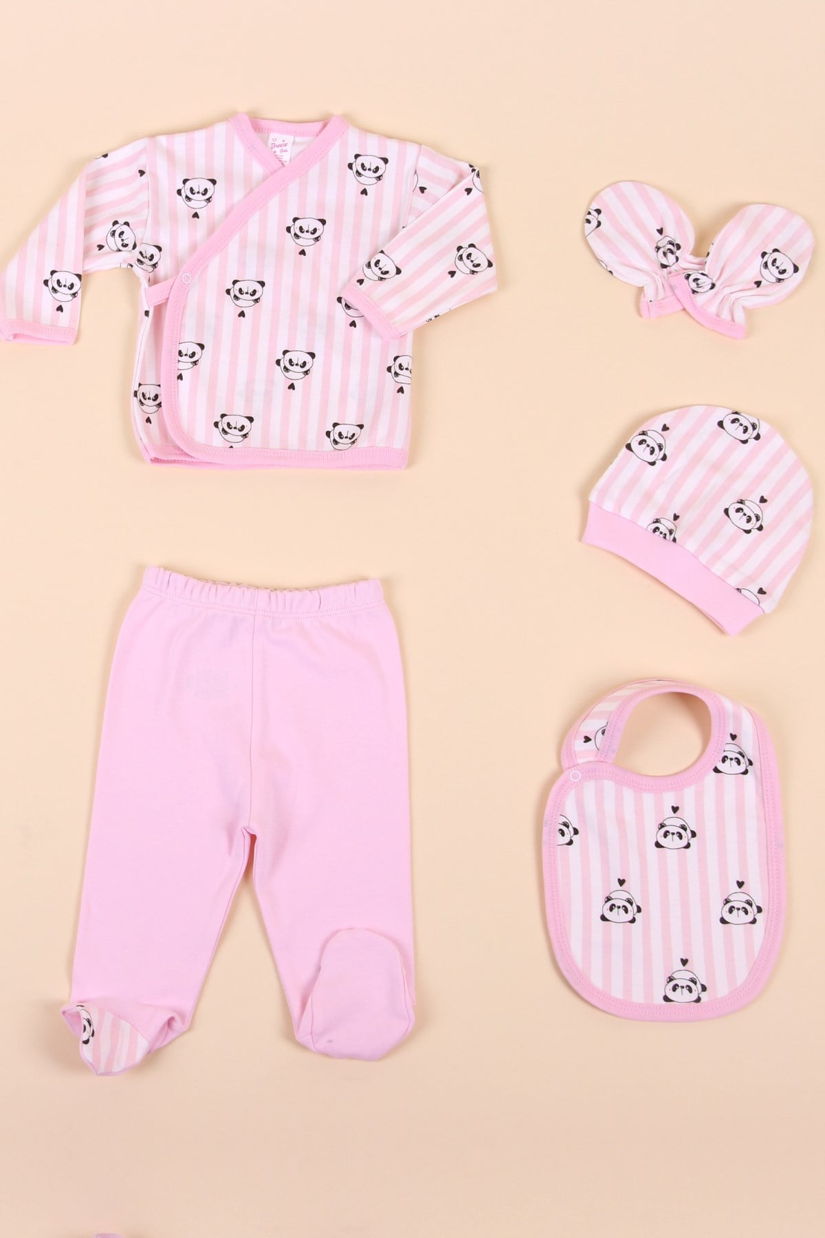 Breeze Kız Bebek Hastane Çıkışı 5 li Panda Desenli Pudra (0-3 Ay)