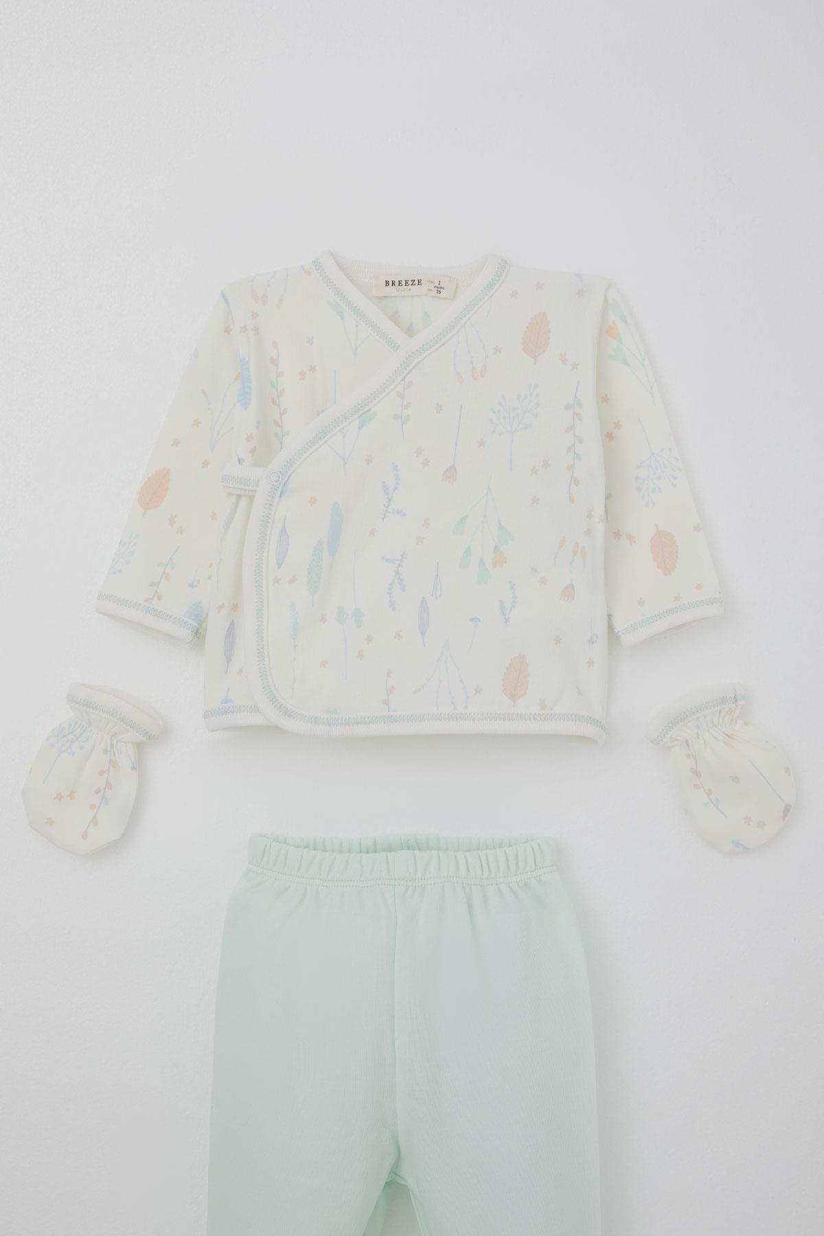 Breeze Kız Bebek Hastane Çıkışı 5 li Renkli Çiçek Desenli Ekru (0-3 Ay)