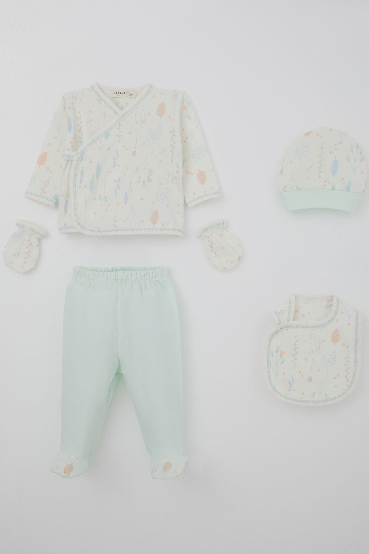 Breeze Kız Bebek Hastane Çıkışı 5 li Renkli Çiçek Desenli Ekru (0-3 Ay)