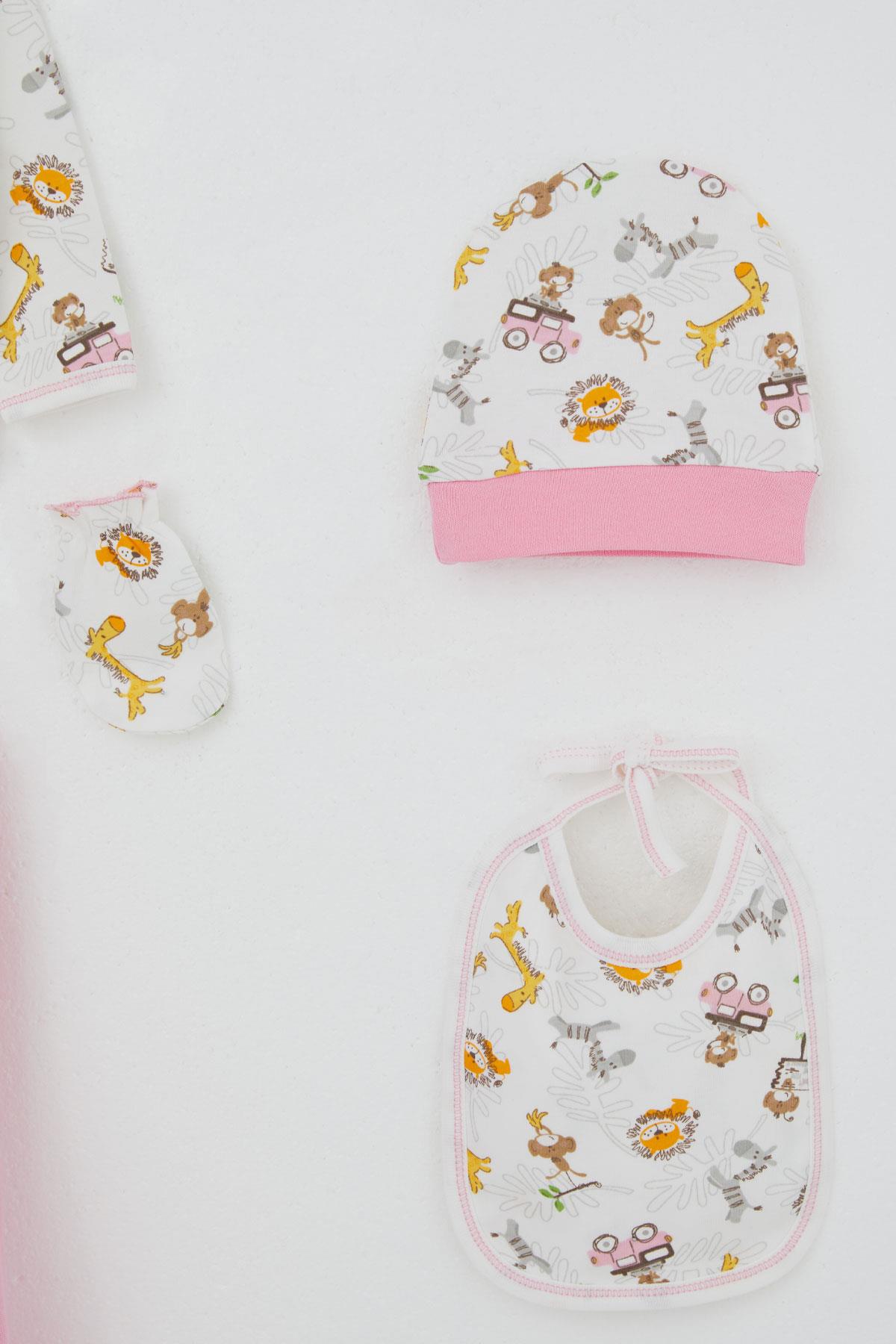 Breeze Kız Bebek Hastane Çıkışı 5 li Safari Macerası Sevimli Hayvancıklar Desenli Beyaz (0-3 Ay)