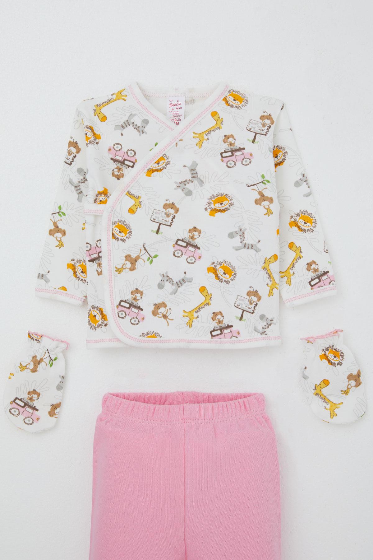Breeze Kız Bebek Hastane Çıkışı 5 li Safari Macerası Sevimli Hayvancıklar Desenli Beyaz (0-3 Ay)