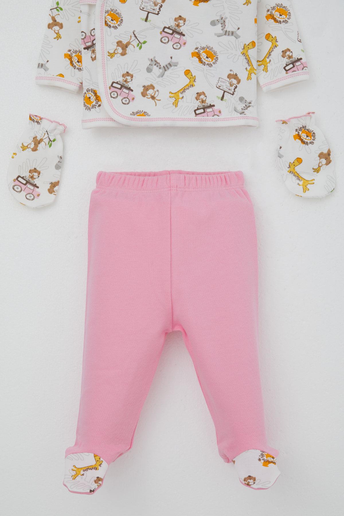 Breeze Kız Bebek Hastane Çıkışı 5 li Safari Macerası Sevimli Hayvancıklar Desenli Beyaz (0-3 Ay)