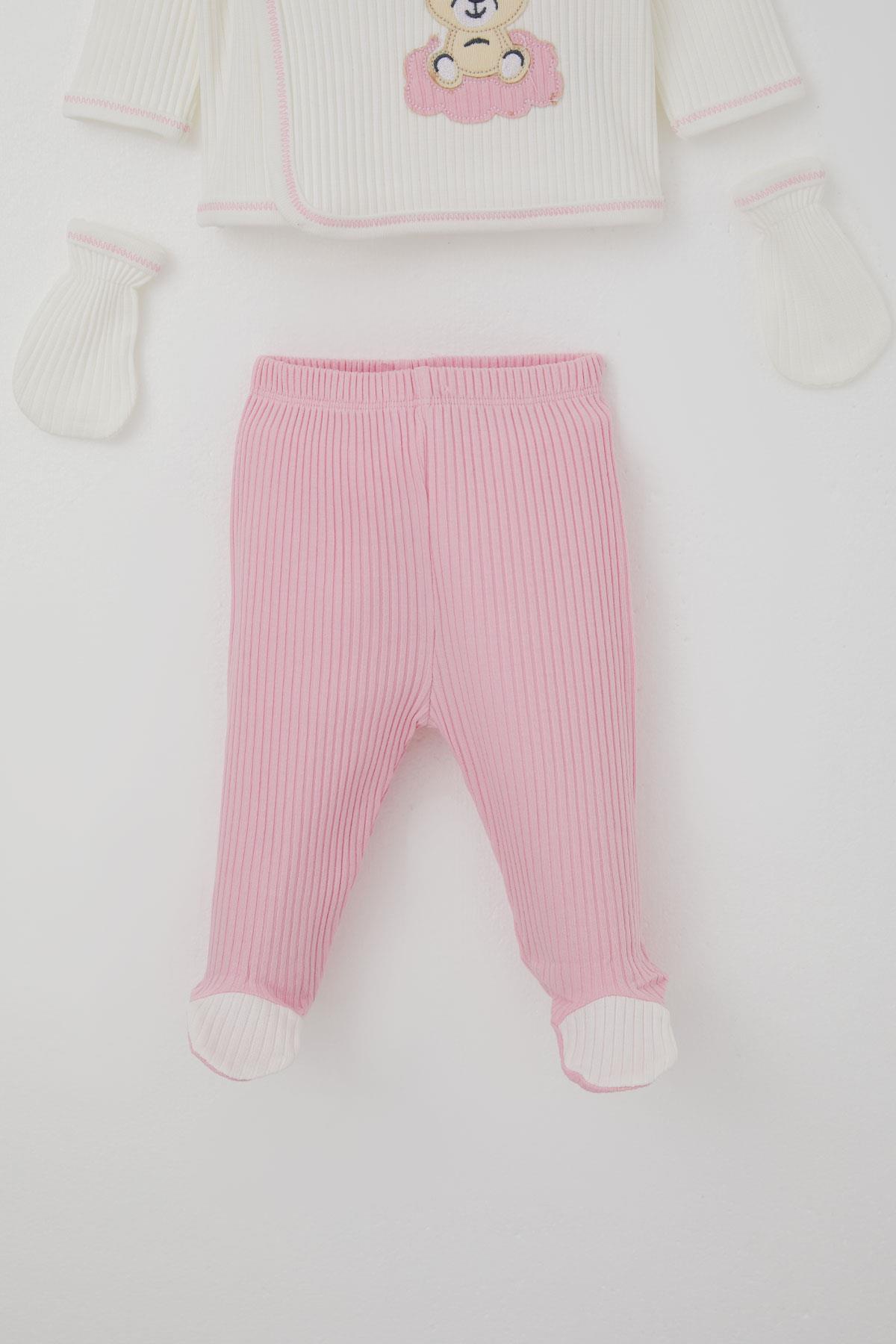 Breeze Kız Bebek Hastane Çıkışı 5 li Sevimli Bebek Ayıcık Nakışlı Ekru (0-3 Ay)