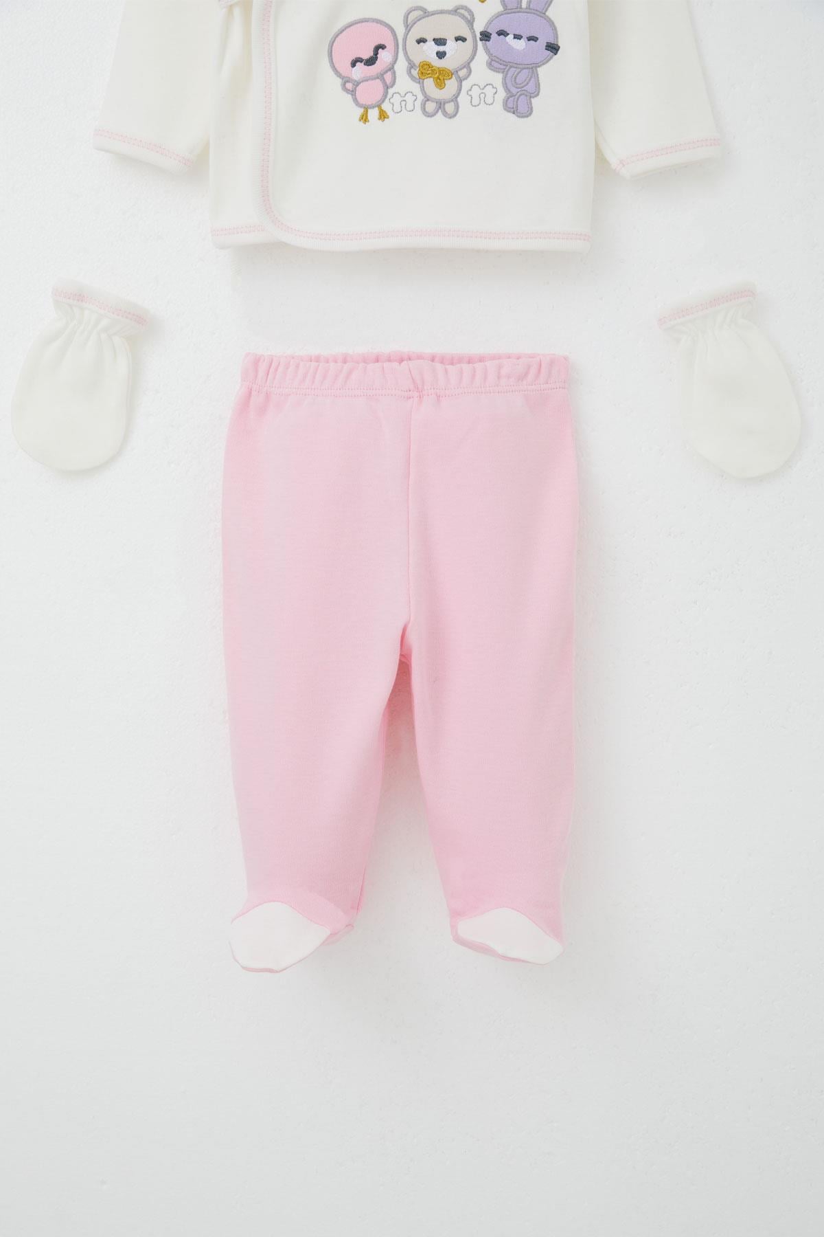 Breeze Kız Bebek Hastane Çıkışı 5 li Sevimli Hayvancıklar Nakışlı Ekru (0-3 Ay)