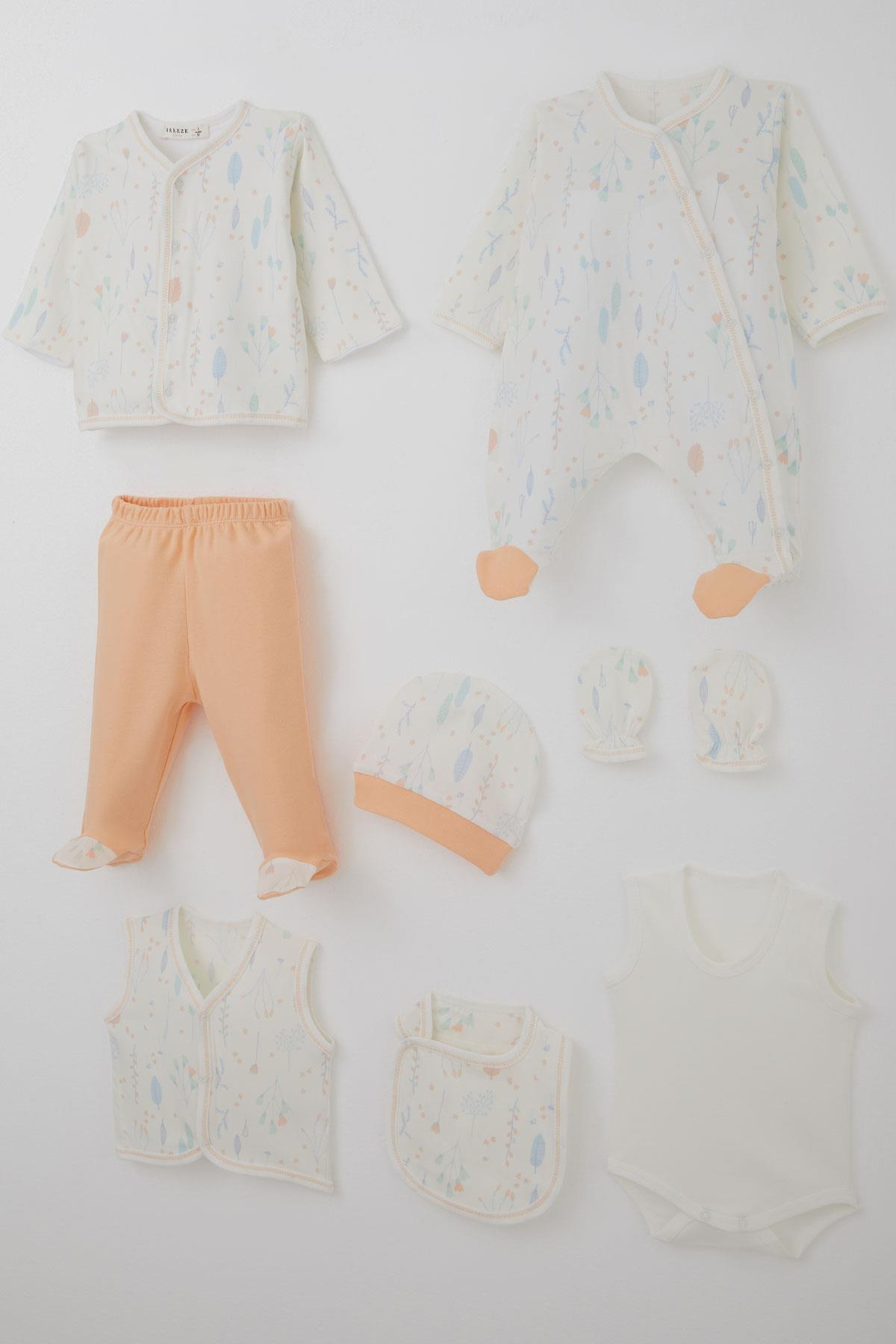 Breeze Kız Bebek Hastane Çıkışı 8 li Bahar Temalı Çiçek Desenli Ekru (0-3 Ay)