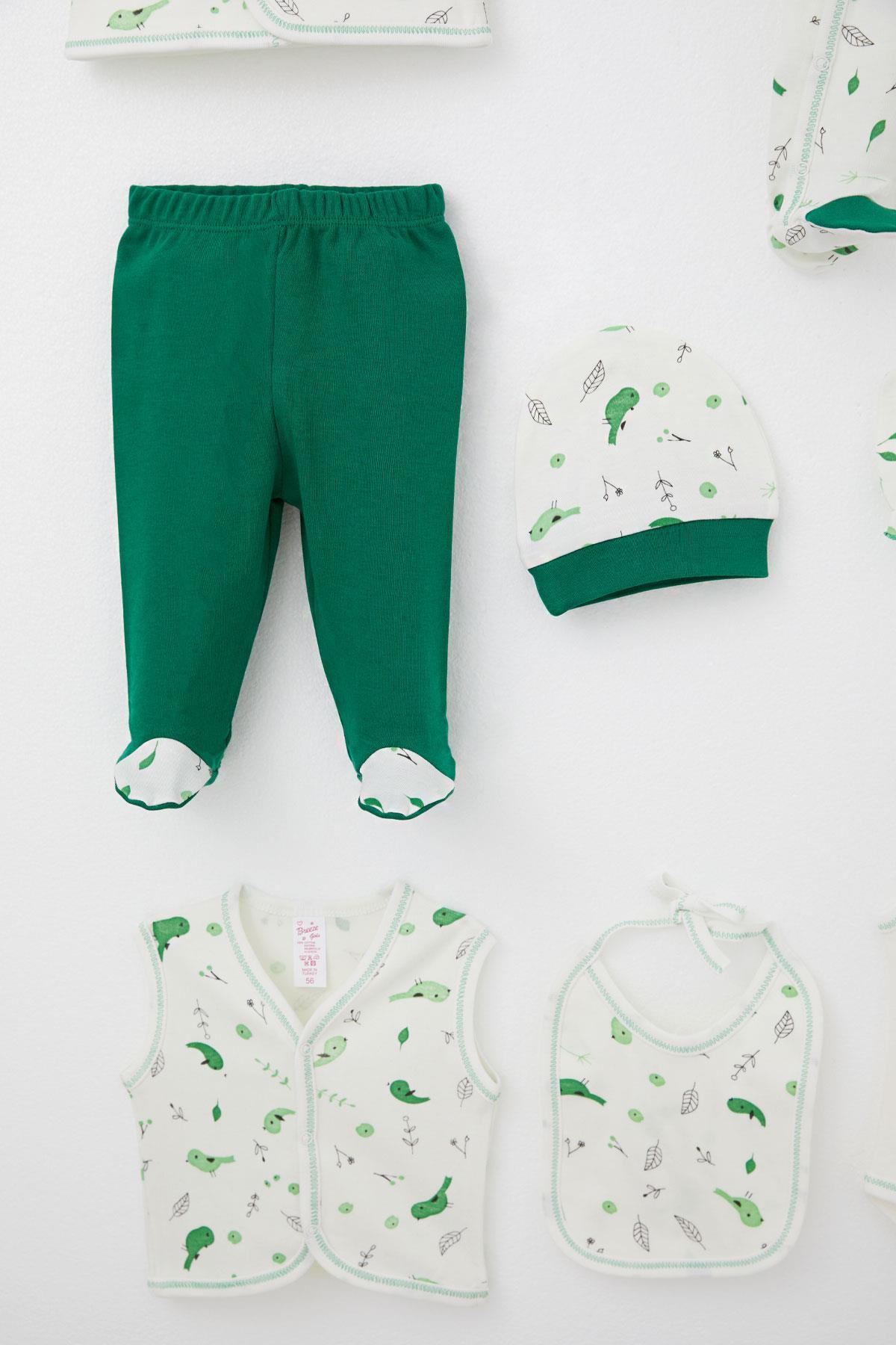 Breeze Kız Bebek Hastane Çıkışı 8 li Bahar Temalı Sevimli Minik Serçe Desenli Ekru (0-3 Ay)