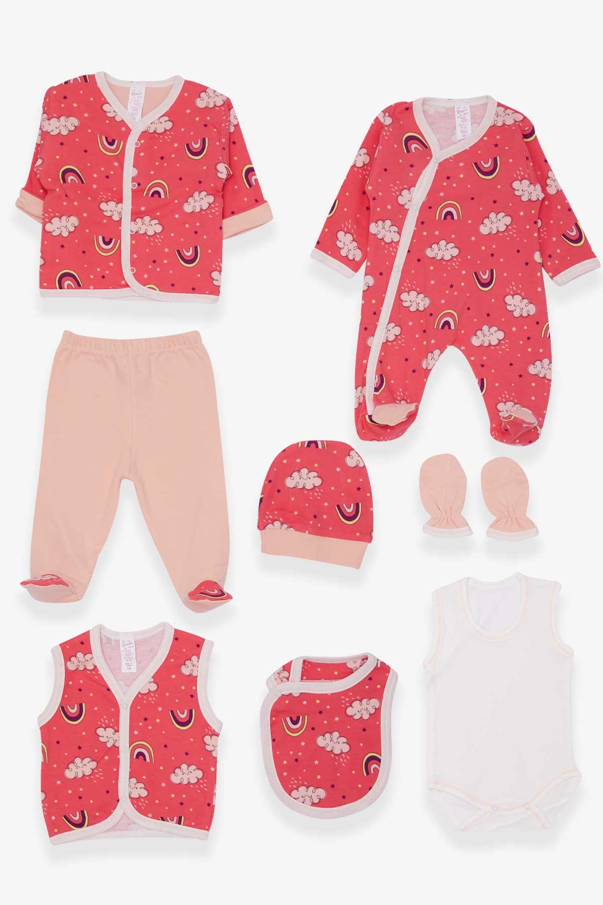 Breeze Kız Bebek Hastane Çıkışı 8 li Bulut Desenli Pembe (0-3 Ay)