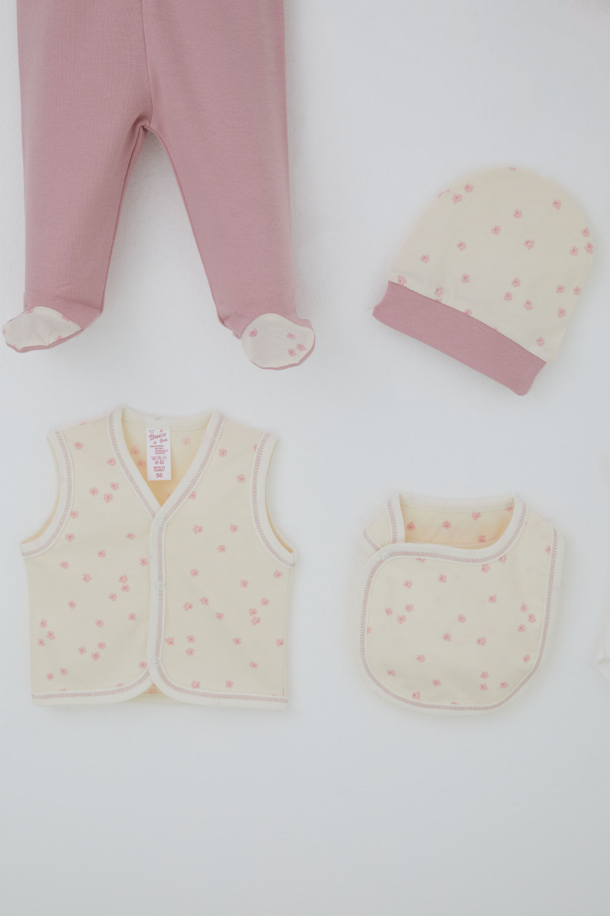 Breeze Kız Bebek Hastane Çıkışı 8 li Çiçek Desenli Krem (0-3 Ay)
