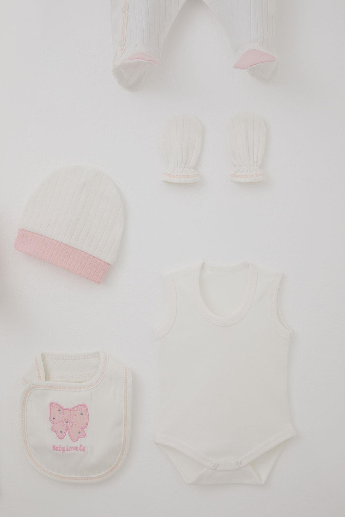 Breeze Kız Bebek Hastane Çıkışı 8 li Fiyonk & Kelebek Nakışlı Ekru (0-3 Ay)