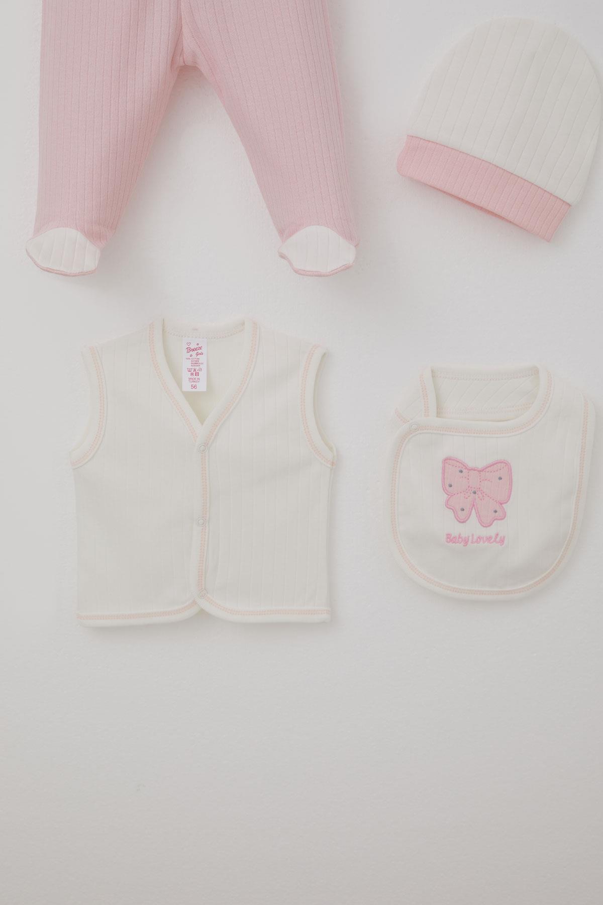 Breeze Kız Bebek Hastane Çıkışı 8 li Fiyonk & Kelebek Nakışlı Ekru (0-3 Ay)