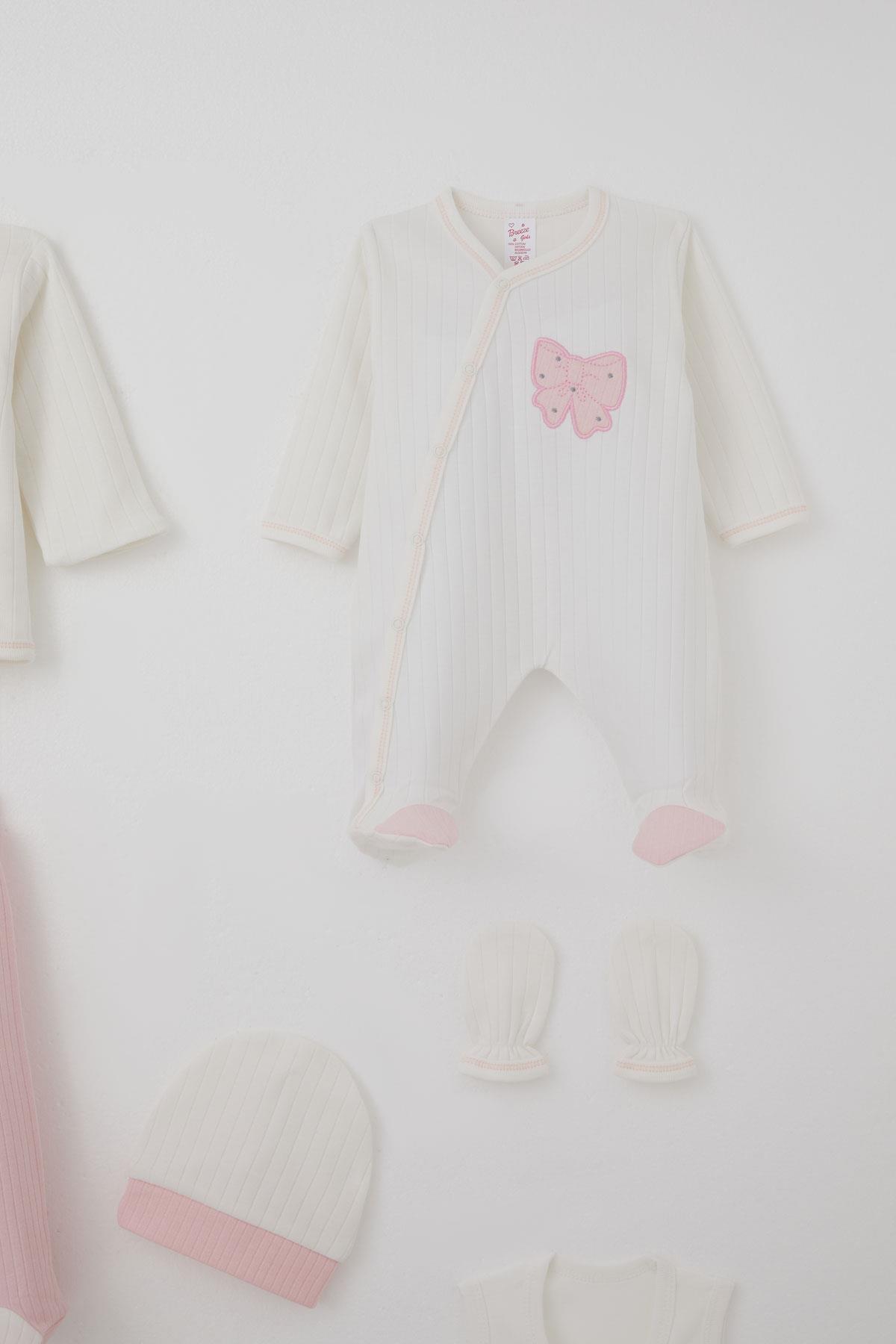 Breeze Kız Bebek Hastane Çıkışı 8 li Fiyonk & Kelebek Nakışlı Ekru (0-3 Ay)