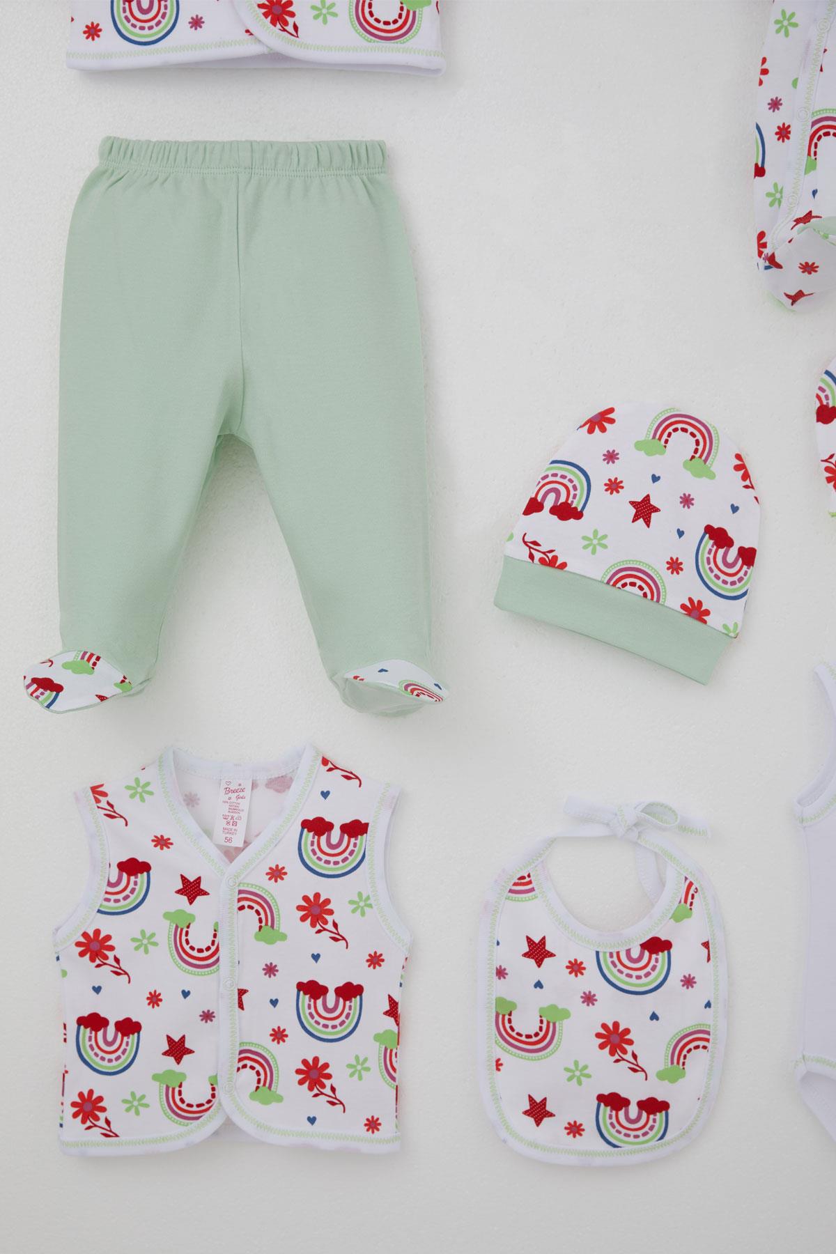 Breeze Kız Bebek Hastane Çıkışı 8 li Gökkuşağı Masalı Çiçek Desenli Beyaz (0-3 Ay)