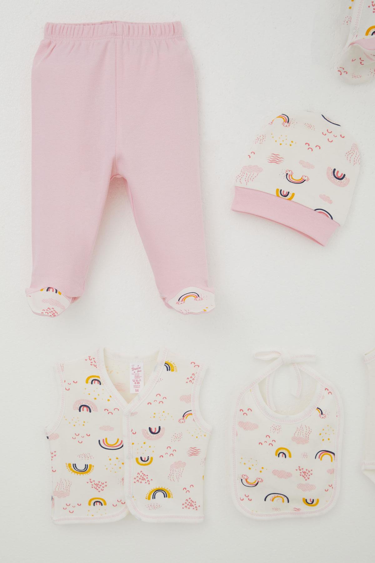 Breeze Kız Bebek Hastane Çıkışı 8 li Gökyüzü Temalı Bulut Desenli Ekru (0-3 Ay)