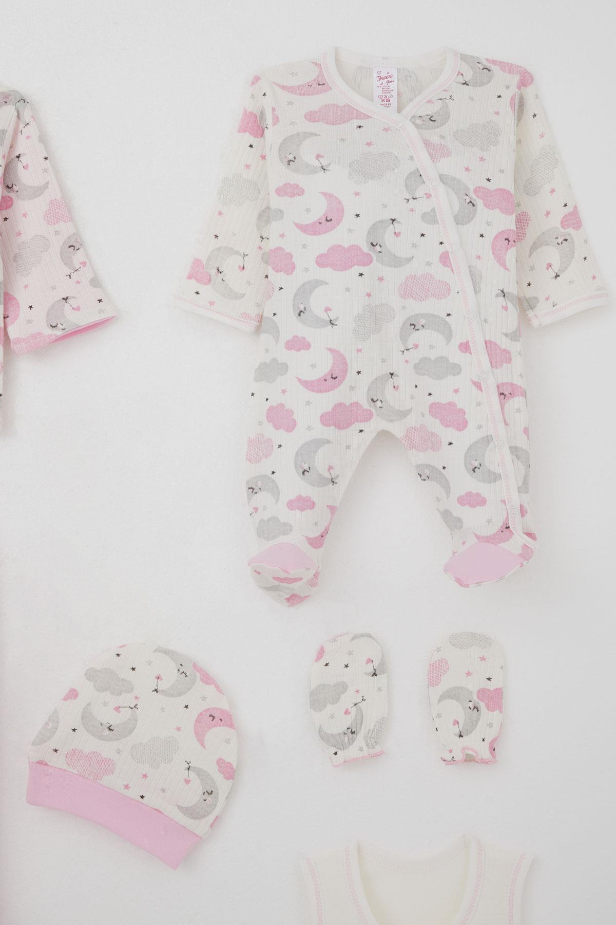 Breeze Kız Bebek Hastane Çıkışı 8 li Gökyüzü Temalı Uykucu Ay Desenli Ekru (0-3 Ay)