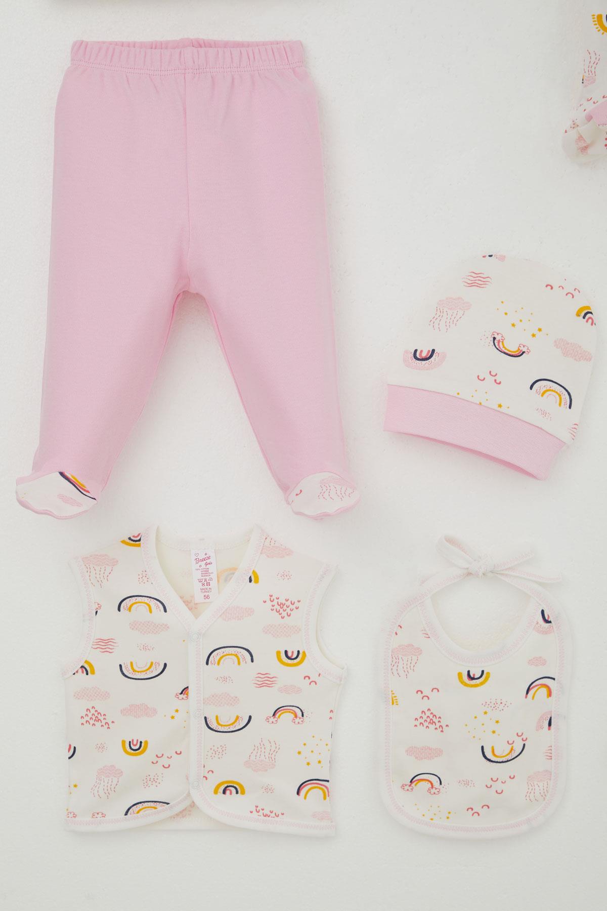 Breeze Kız Bebek Hastane Çıkışı 8 li Gökyüzü Temalı Bulut Desenli Ekru (0-3 Ay)