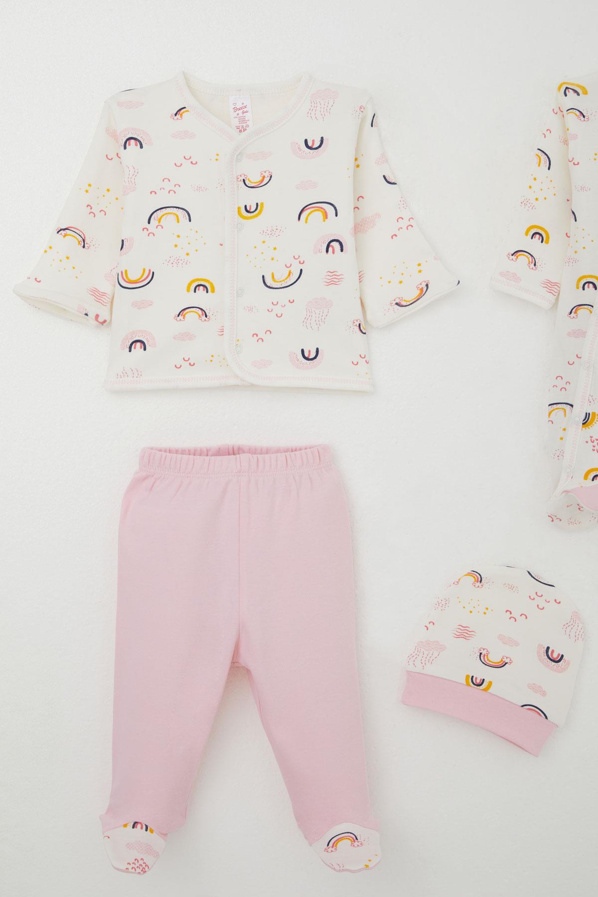 Breeze Kız Bebek Hastane Çıkışı 8 li Gökyüzü Temalı Bulut Desenli Ekru (0-3 Ay)