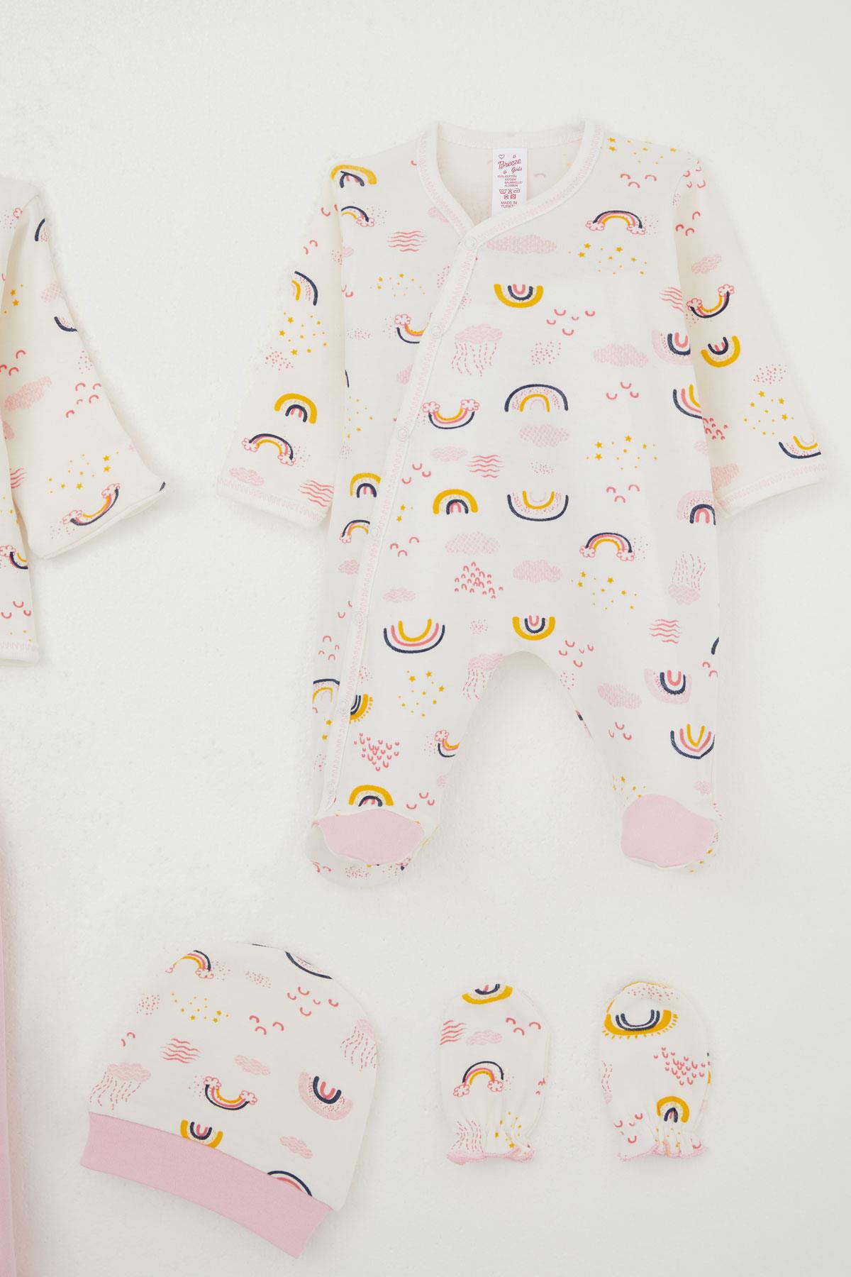 Breeze Kız Bebek Hastane Çıkışı 8 li Gökyüzü Temalı Bulut Desenli Ekru (0-3 Ay)