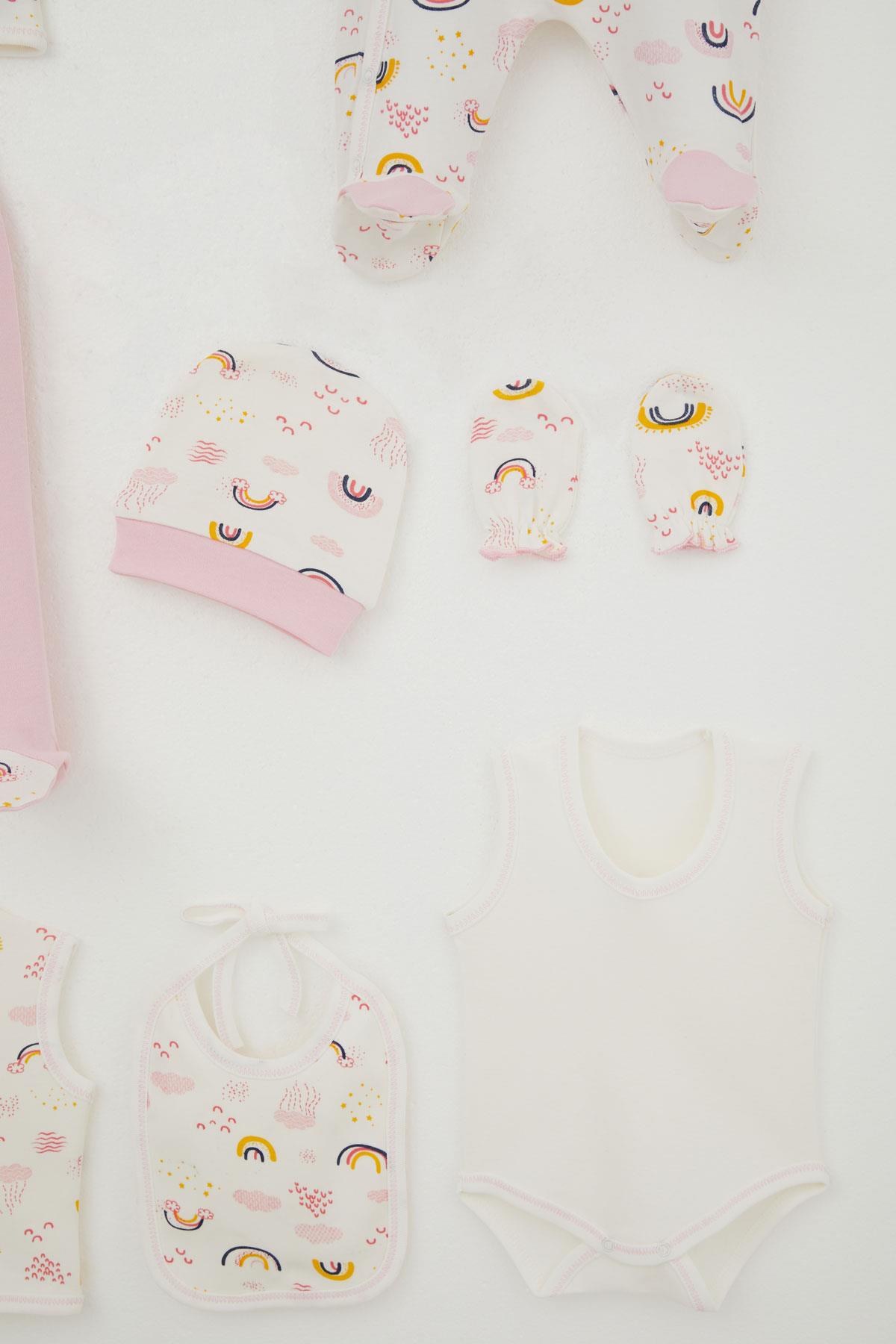 Breeze Kız Bebek Hastane Çıkışı 8 li Gökyüzü Temalı Bulut Desenli Ekru (0-3 Ay)