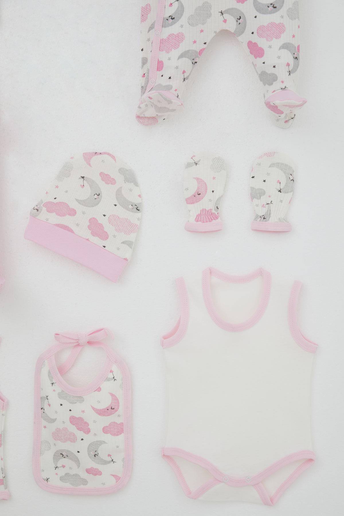 Breeze Kız Bebek Hastane Çıkışı 8 li Gökyüzü Temalı Uykucu Ay Desenli Ekru (0-3 Ay)