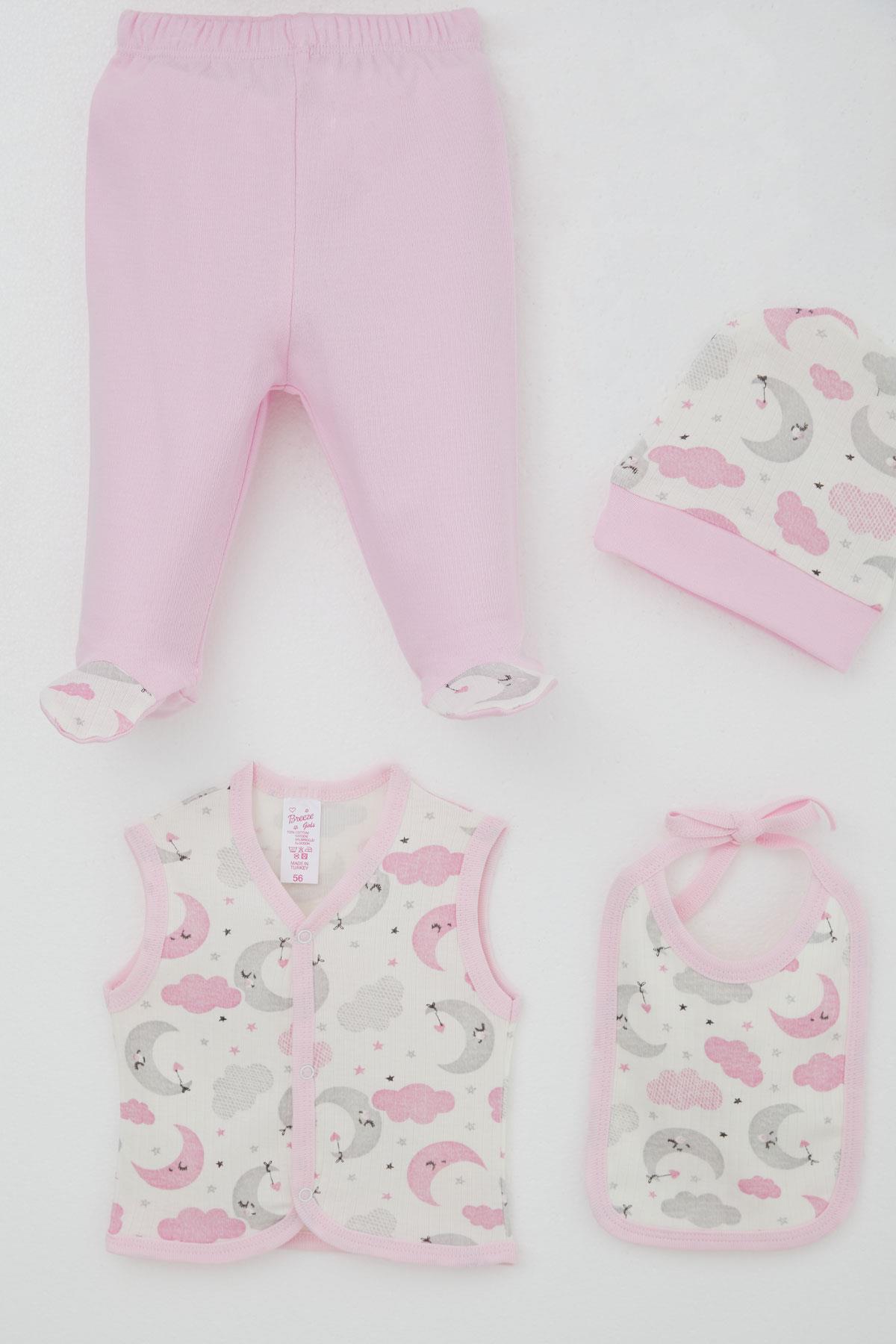 Breeze Kız Bebek Hastane Çıkışı 8 li Gökyüzü Temalı Uykucu Ay Desenli Ekru (0-3 Ay)