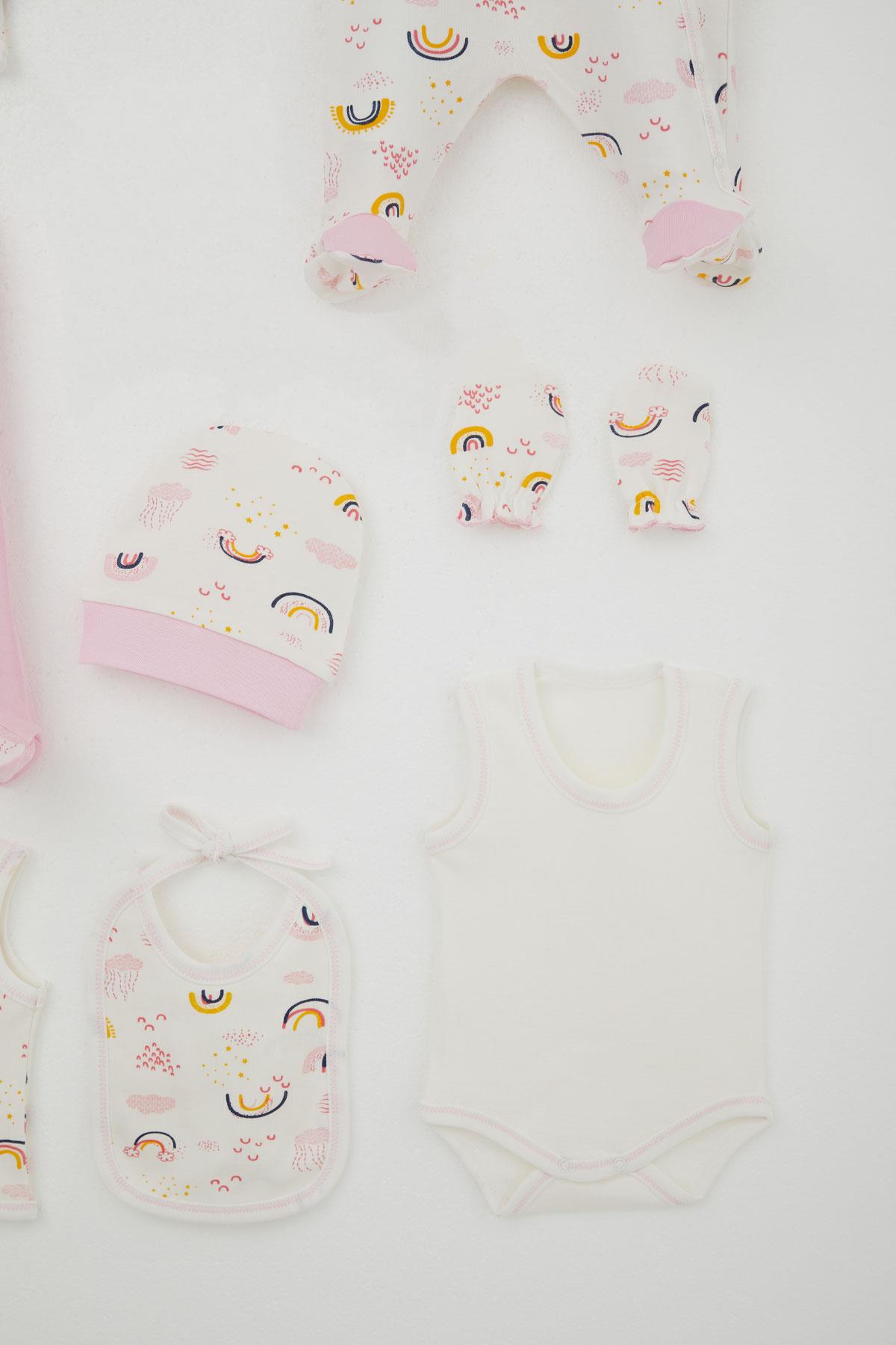 Breeze Kız Bebek Hastane Çıkışı 8 li Gökyüzü Temalı Bulut Desenli Ekru (0-3 Ay)