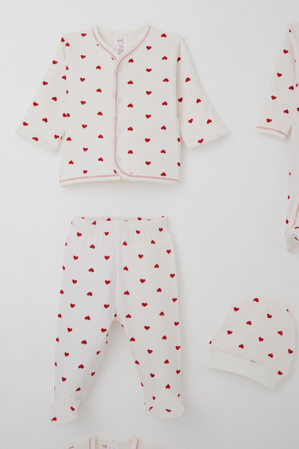 Breeze Kız Bebek Hastane Çıkışı 8 li Kalp Desenli Ekru (0-3 Ay)