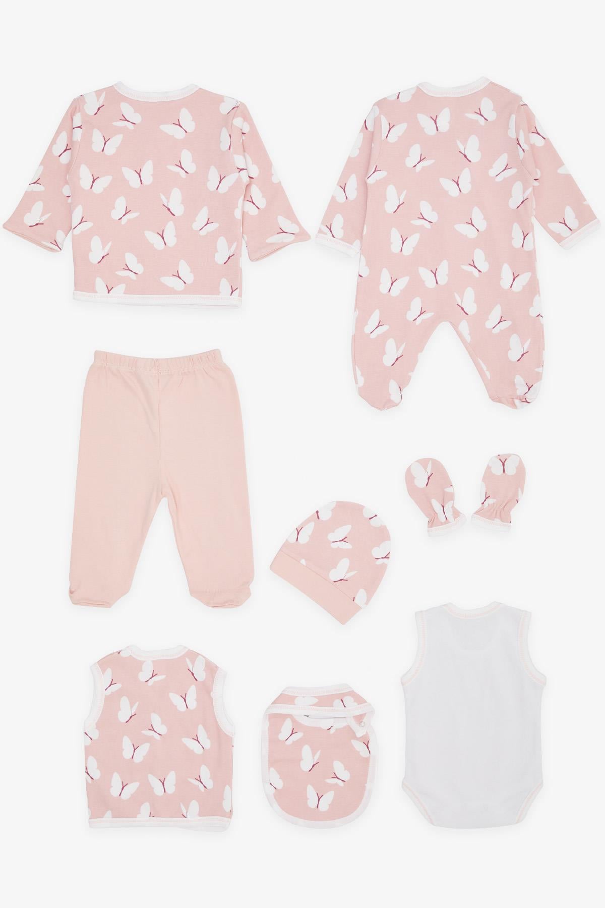 Breeze Kız Bebek Hastane Çıkışı 8 li Kelebek Desenli Pembe (0-3 Ay-)