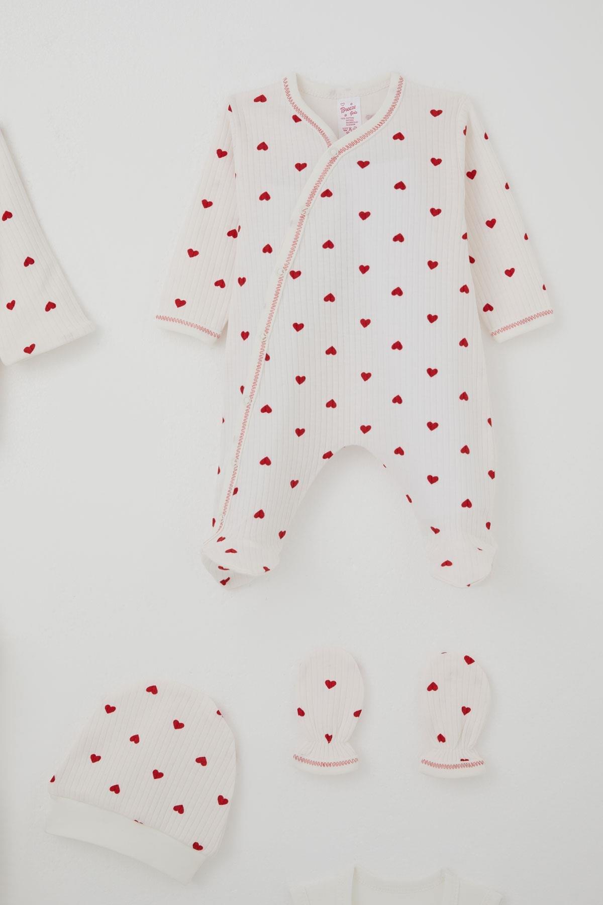 Breeze Kız Bebek Hastane Çıkışı 8 li Kalp Desenli Ekru (0-3 Ay)
