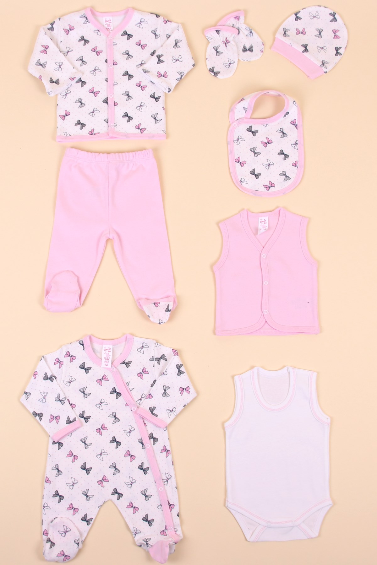 Breeze Kız Bebek Hastane Çıkışı 8 li Kurdela Baskılı Pembe (0-3 Ay)