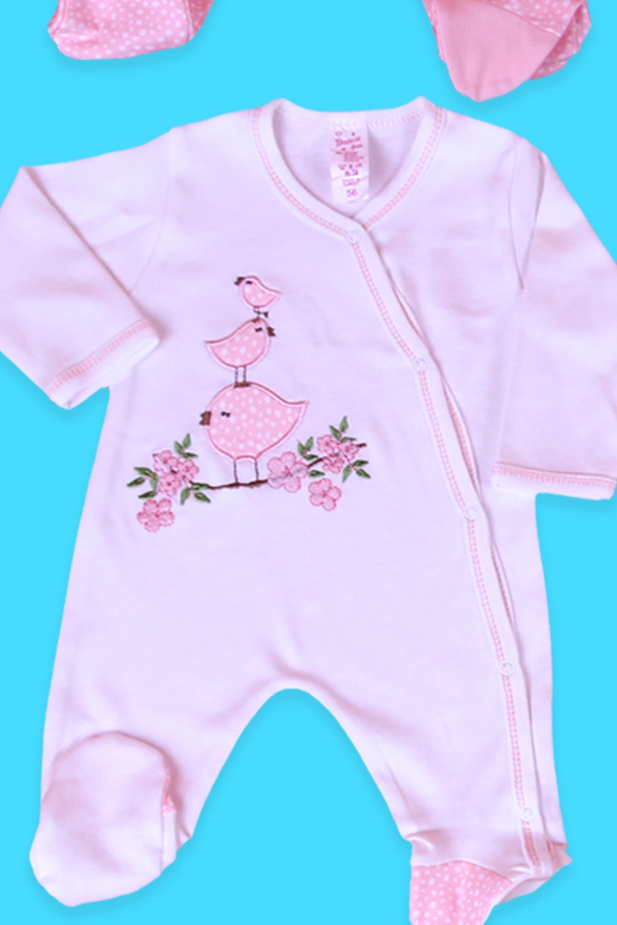 Breeze Kız Bebek Hastane Çıkışı 8 li Kuş Nakışlı Pudra (0-3 Ay-)