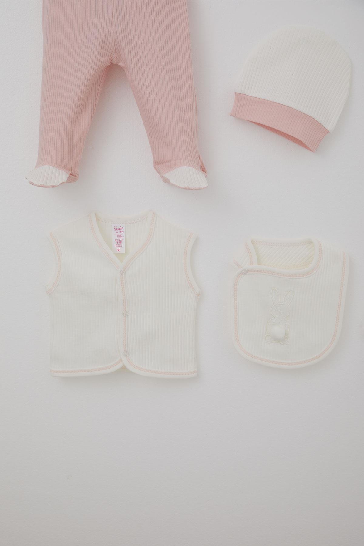 Breeze Kız Bebek Hastane Çıkışı 8 li Ponponlu Tavşancık Nakışlı Ekru (0-3 Ay)