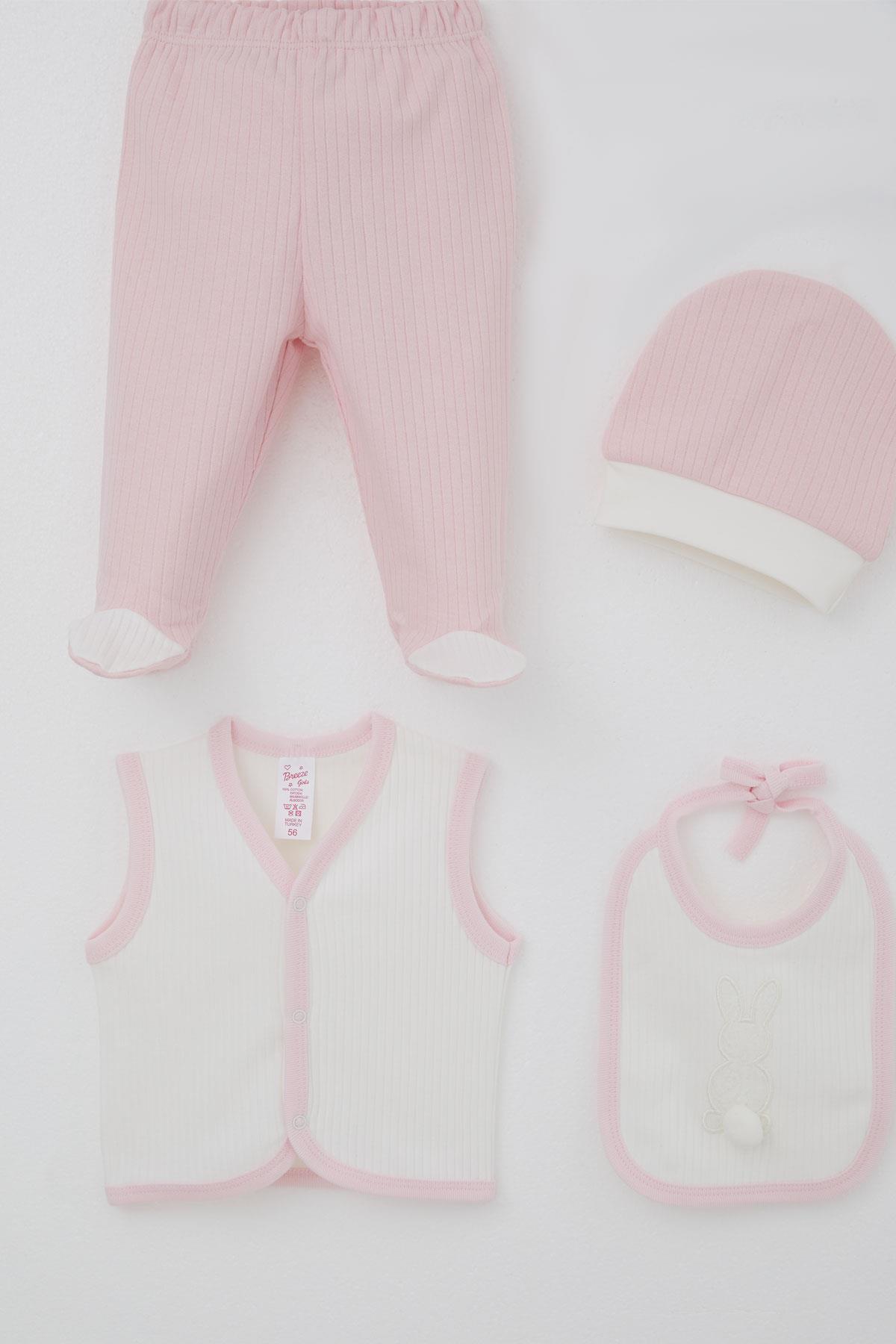 Breeze Kız Bebek Hastane Çıkışı 8 li Ponponlu Tavşancık Nakışlı Beyaz (0-3 Ay)