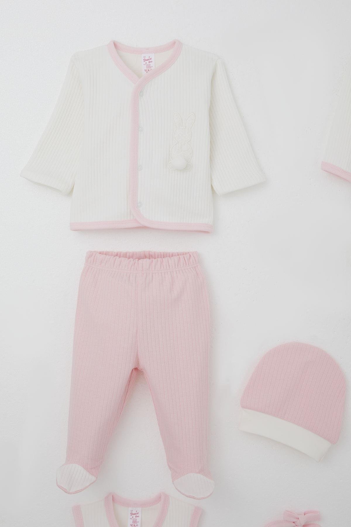 Breeze Kız Bebek Hastane Çıkışı 8 li Ponponlu Tavşancık Nakışlı Beyaz (0-3 Ay)