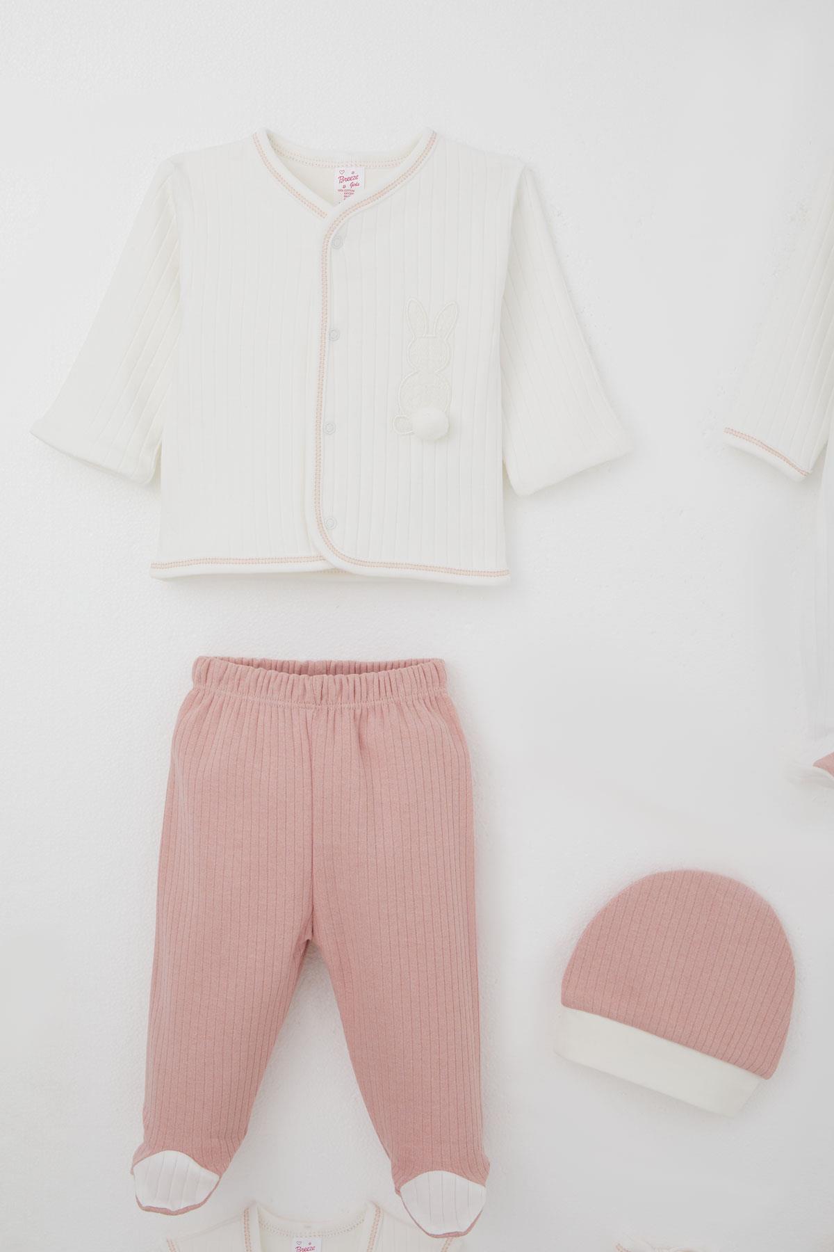 Breeze Kız Bebek Hastane Çıkışı 8 li Ponponlu Tavşancık Nakışlı Ekru (0-3 Ay)