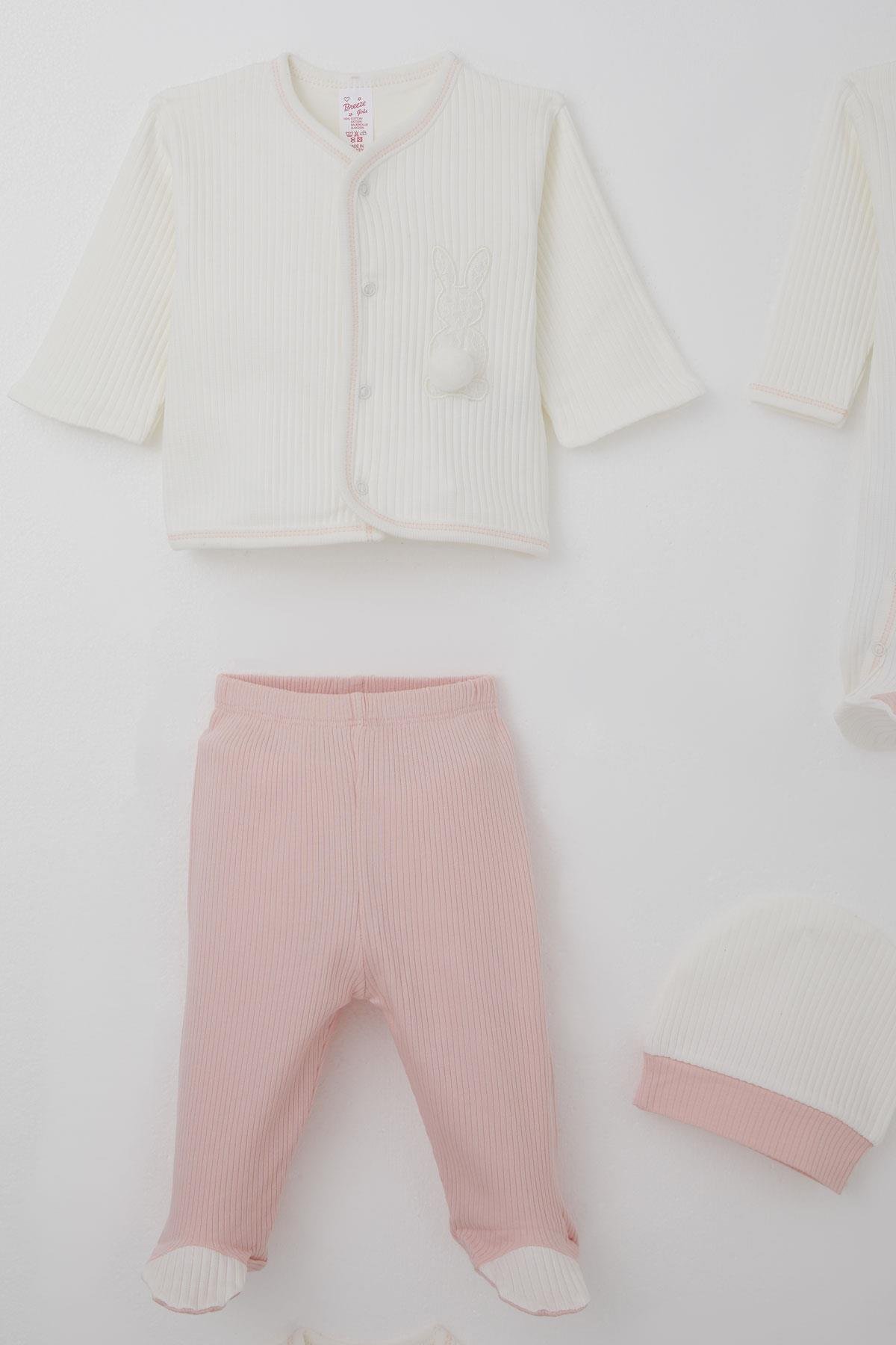 Breeze Kız Bebek Hastane Çıkışı 8 li Ponponlu Tavşancık Nakışlı Ekru (0-3 Ay)