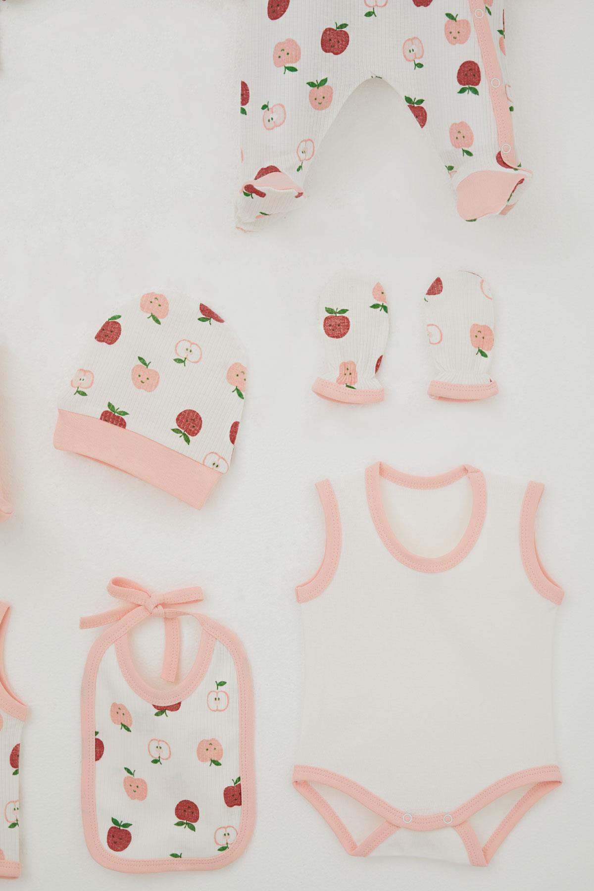 Breeze Kız Bebek Hastane Çıkışı 8 li Sevimli Minik Elma Desenli Ekru (0-3 Ay)