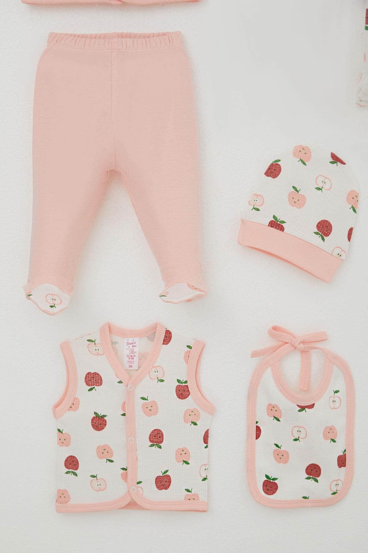 Breeze Kız Bebek Hastane Çıkışı 8 li Sevimli Minik Elma Desenli Ekru (0-3 Ay)