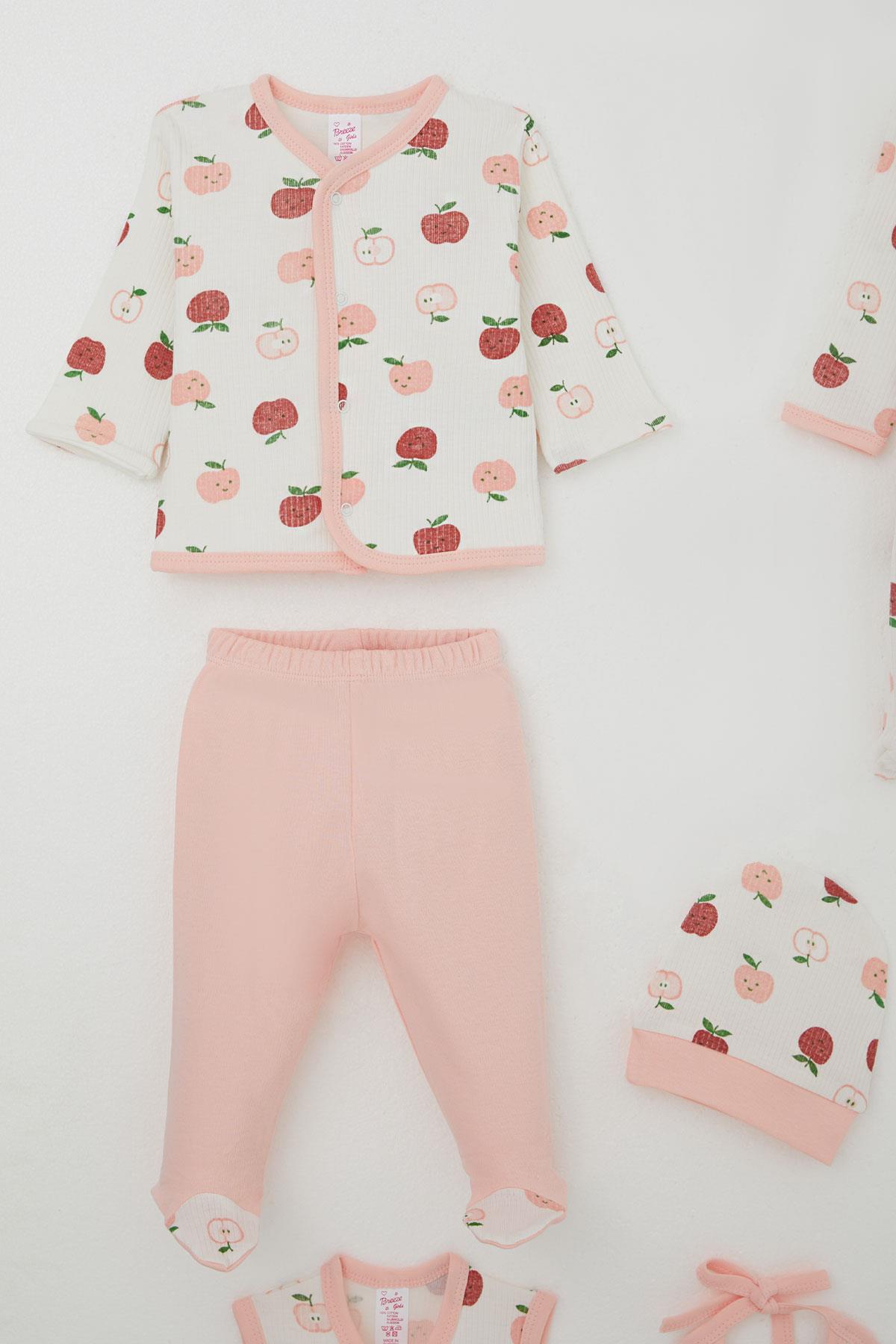 Breeze Kız Bebek Hastane Çıkışı 8 li Sevimli Minik Elma Desenli Ekru (0-3 Ay)