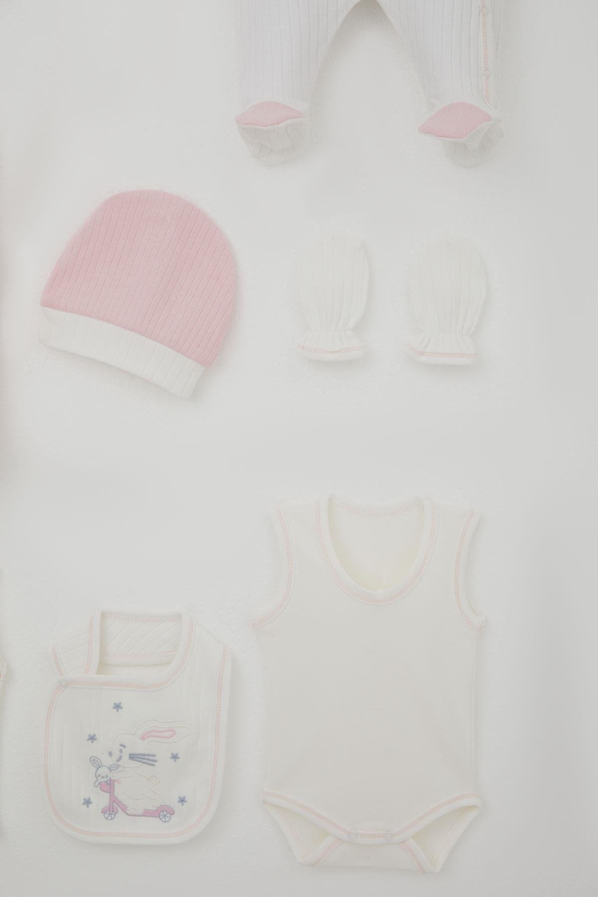 Breeze Kız Bebek Hastane Çıkışı 8 li Scooter Perisi Uçurtma Uçuran Tavşancık Nakışlı Beyaz (0-3 Ay)