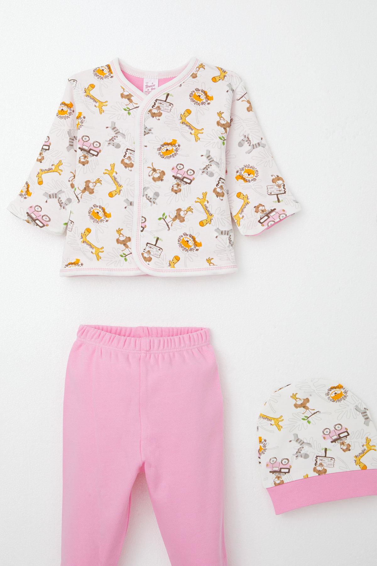 Breeze Kız Bebek Hastane Çıkışı 8 li Safari Macerası Sevimli Hayvancıklar Desenli Ekru (0-3 Ay)