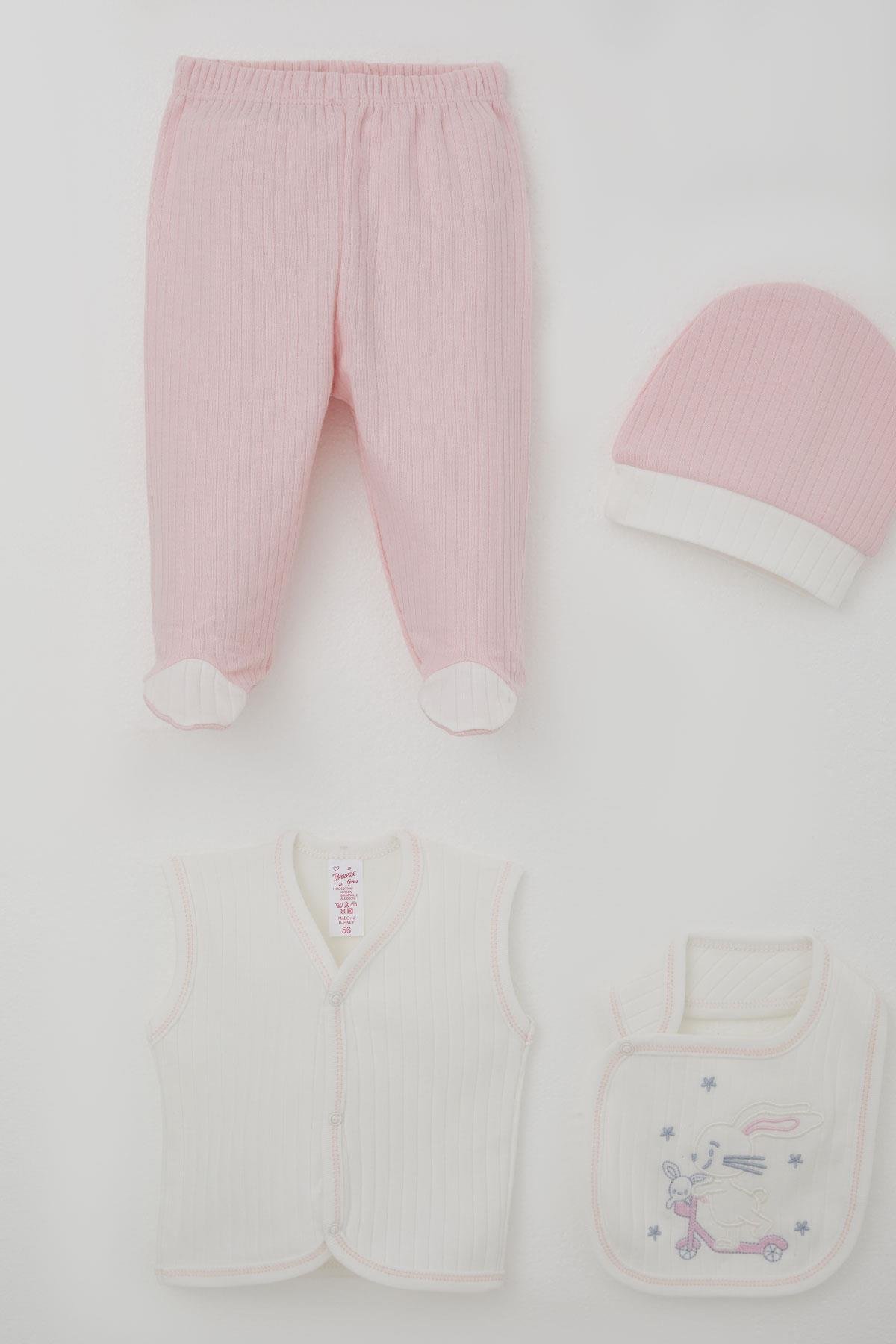 Breeze Kız Bebek Hastane Çıkışı 8 li Scooter Perisi Uçurtma Uçuran Tavşancık Nakışlı Beyaz (0-3 Ay)