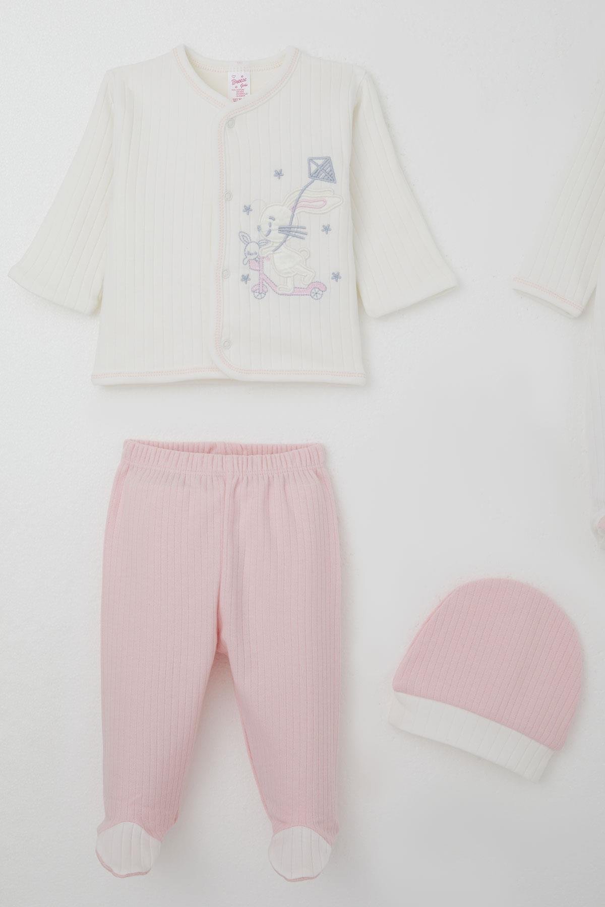 Breeze Kız Bebek Hastane Çıkışı 8 li Scooter Perisi Uçurtma Uçuran Tavşancık Nakışlı Beyaz (0-3 Ay)