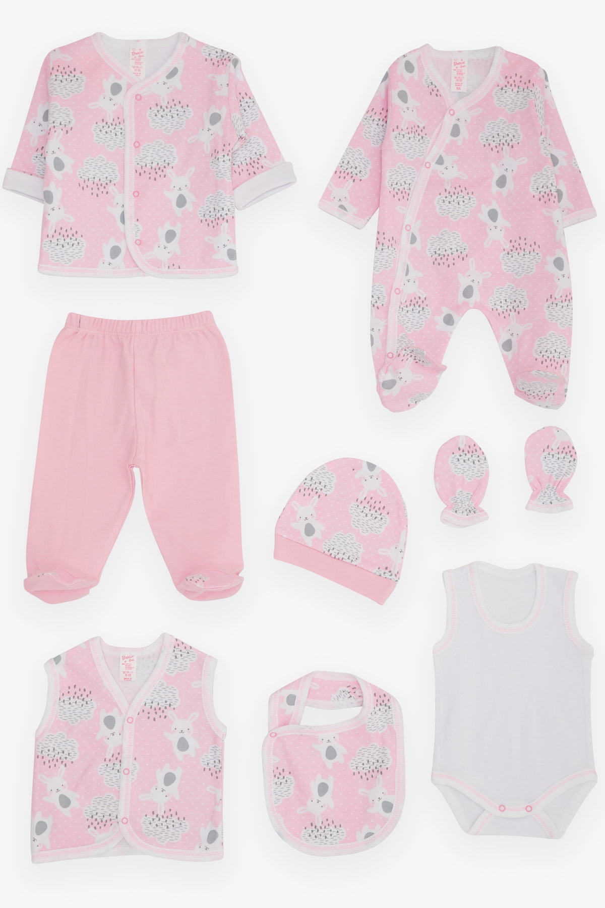 Breeze Kız Bebek Hastane Çıkışı 8 li Tavşancık Desenli Pembe (0-3 Ay)