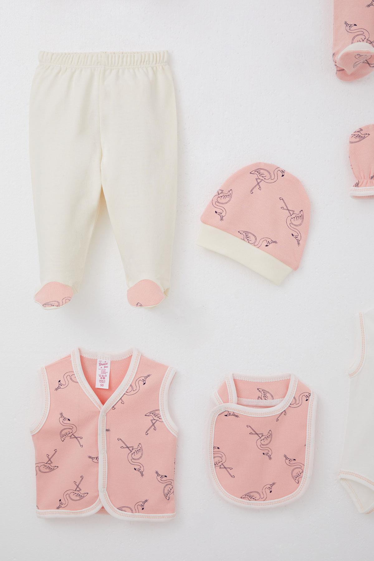 Breeze Kız Bebek Hastane Çıkışı 8 li Unıcorn Flamingo Desenli Somon (0-3 Ay)
