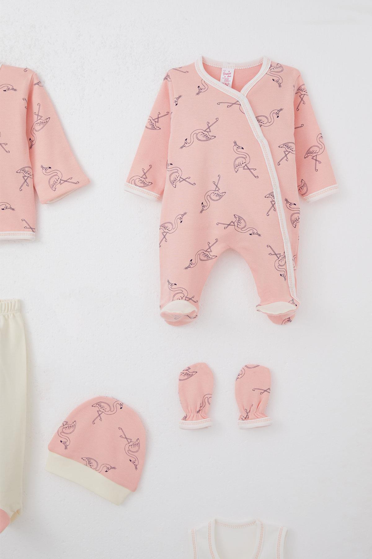 Breeze Kız Bebek Hastane Çıkışı 8 li Unıcorn Flamingo Desenli Somon (0-3 Ay)