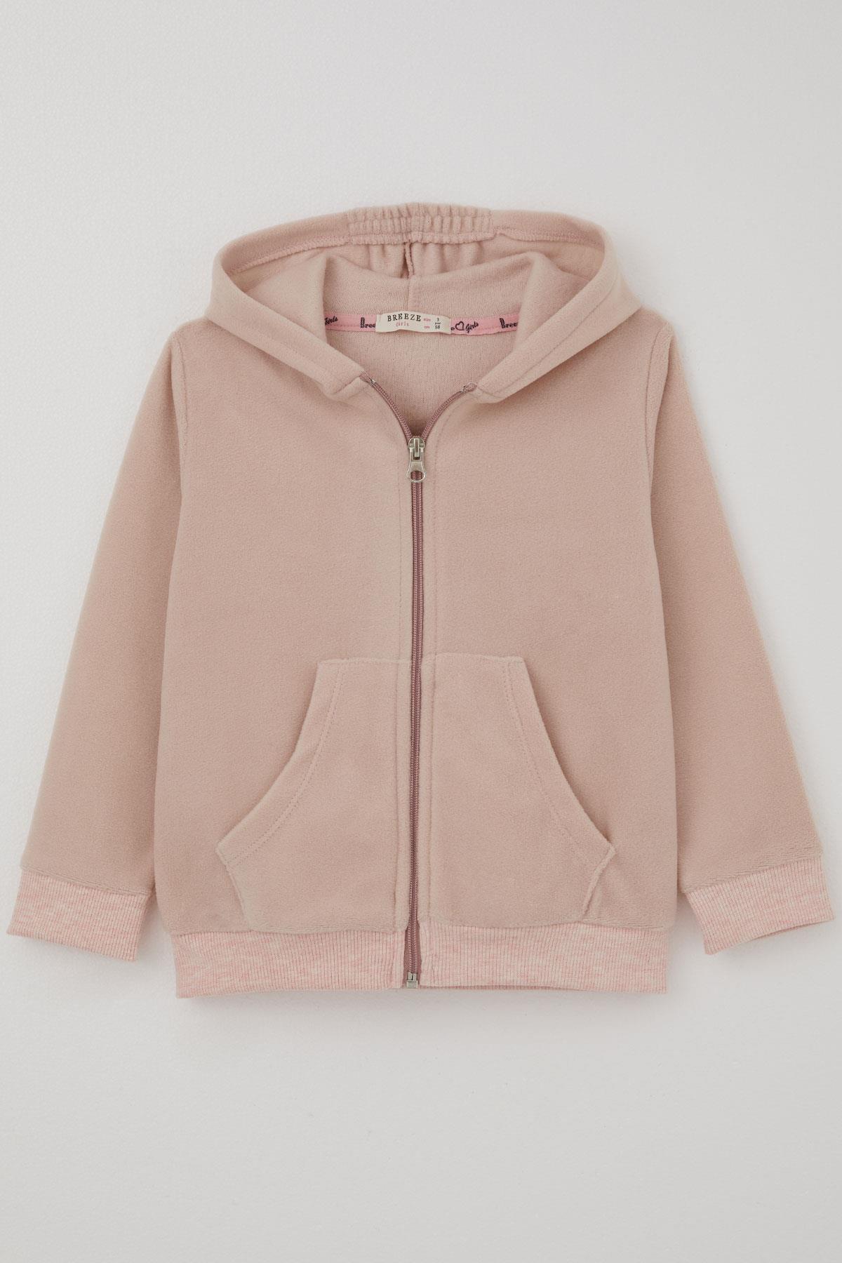 Breeze Kız Bebek Hırka Kapüşonlu Fermuarlı Pudra (9 Ay-3 Yaş)