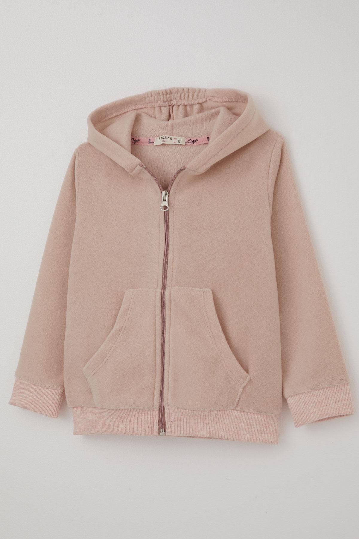 Breeze Kız Bebek Hırka Kapüşonlu Fermuarlı Pudra (9 Ay-3 Yaş)